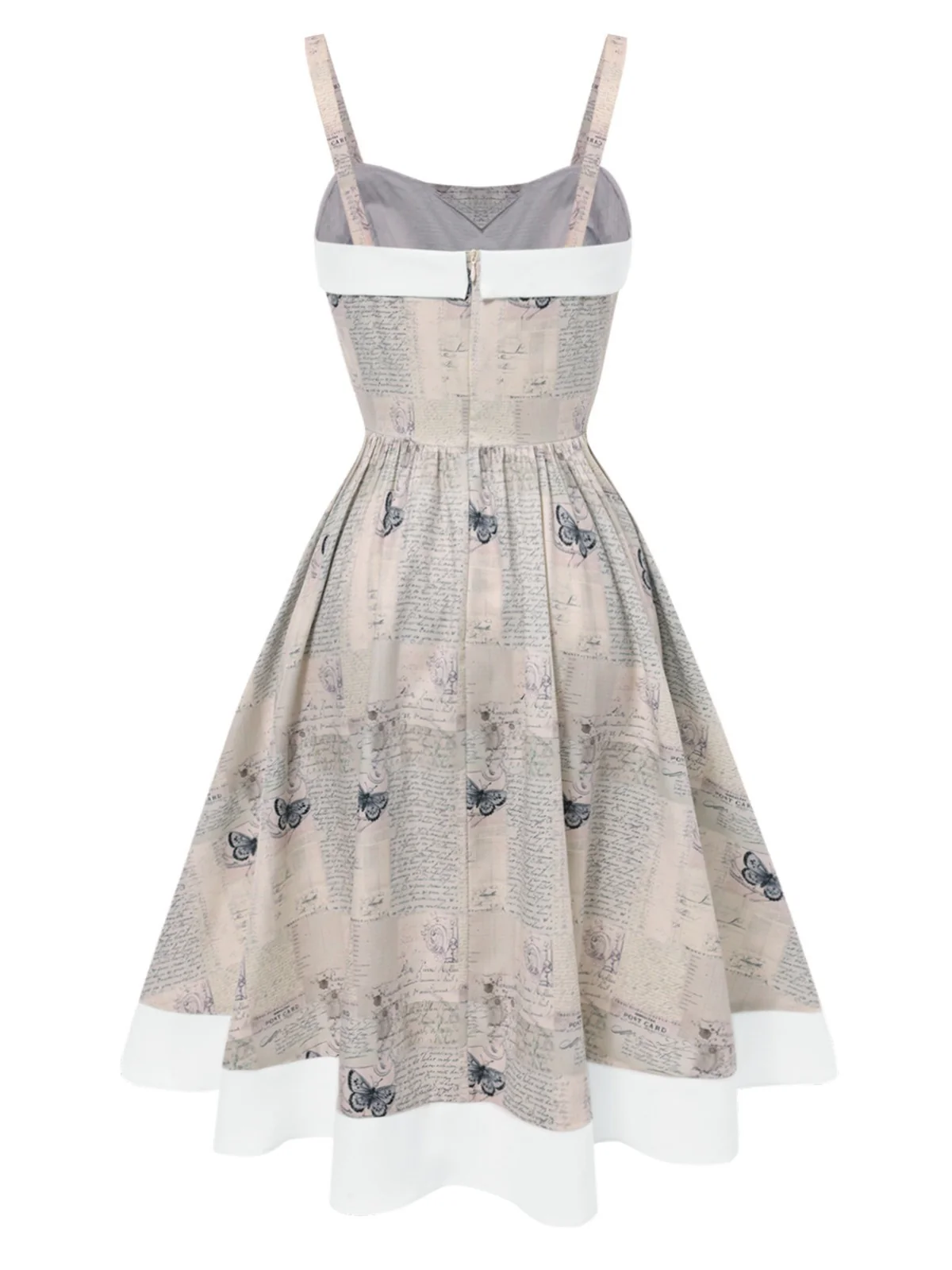 Khaki 1950er Zeitung Schmetterling Patchwork Kleid - Image 7