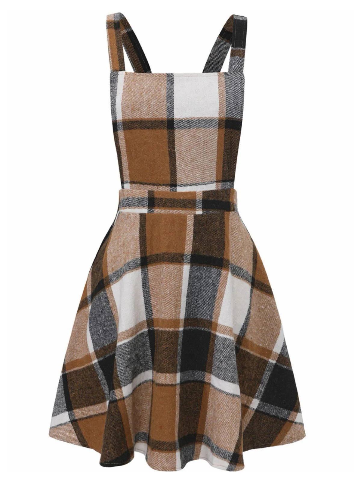 Khaki 1960er Quadratischer Hals Karo Overall Kleid - Image 2