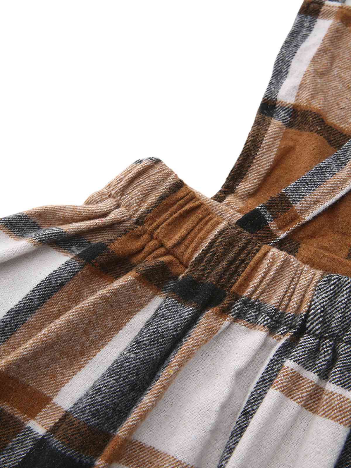 Khaki 1960er Quadratischer Hals Karo Overall Kleid - Image 5
