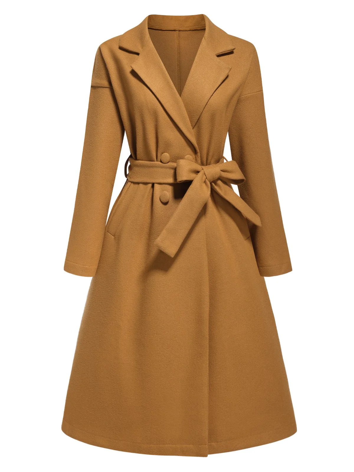 Khaki 1960er Umschlagkragen Solide Gürtel Mantel - Image 2