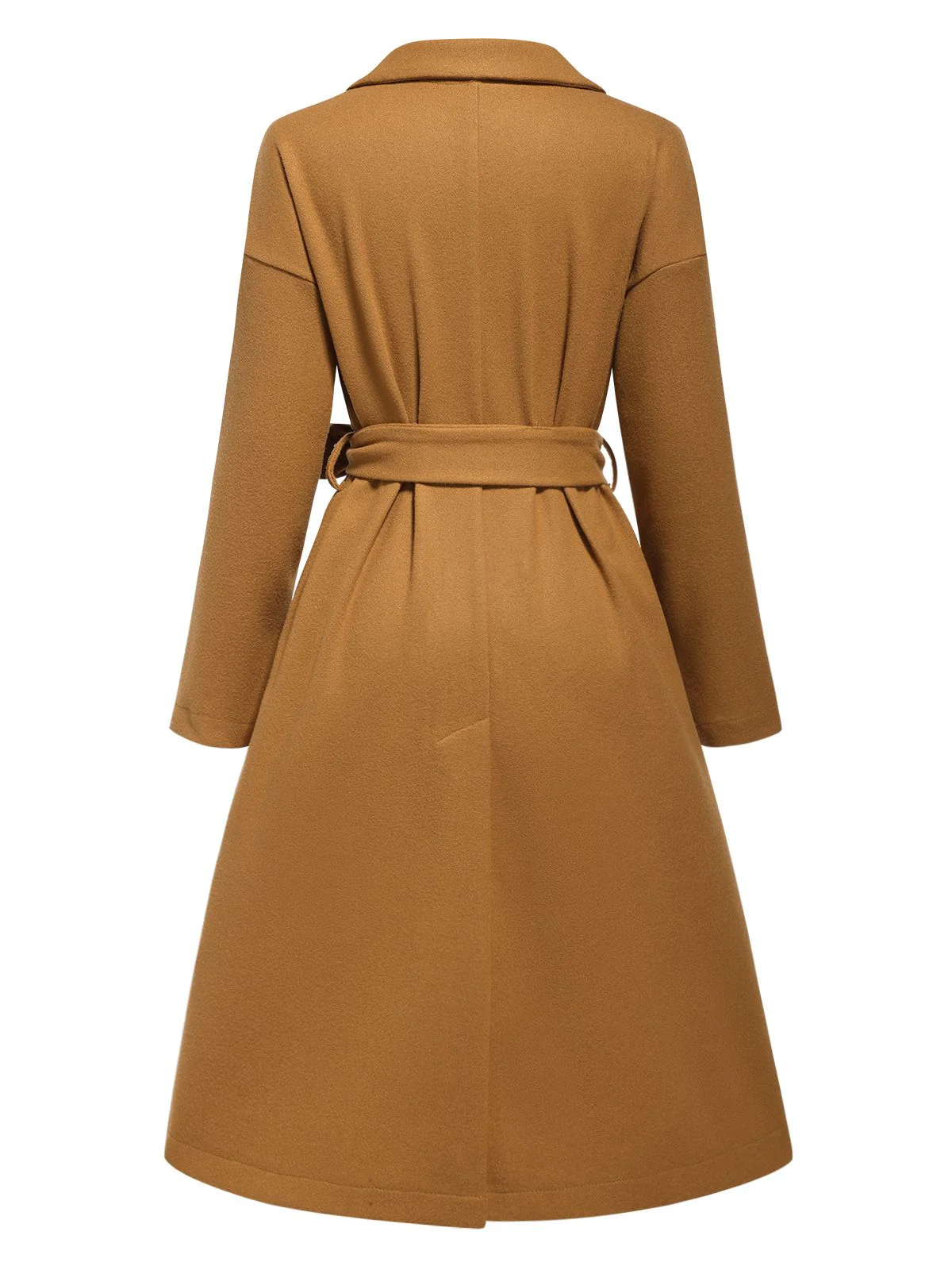 Khaki 1960er Umschlagkragen Solide Gürtel Mantel - Image 3
