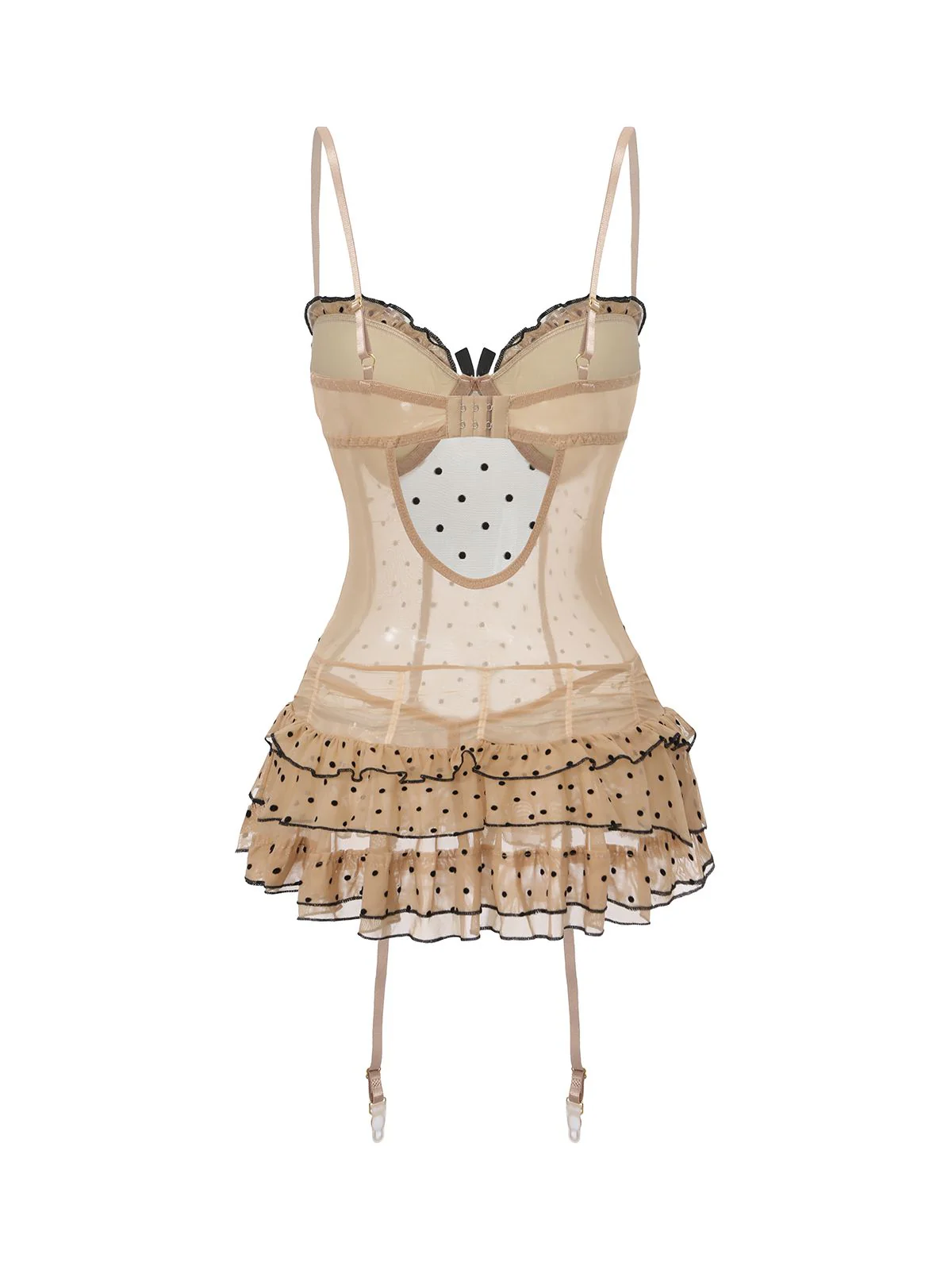 Khaki 1980er Punkte Gestuft Babydoll Nachthemd - Image 3