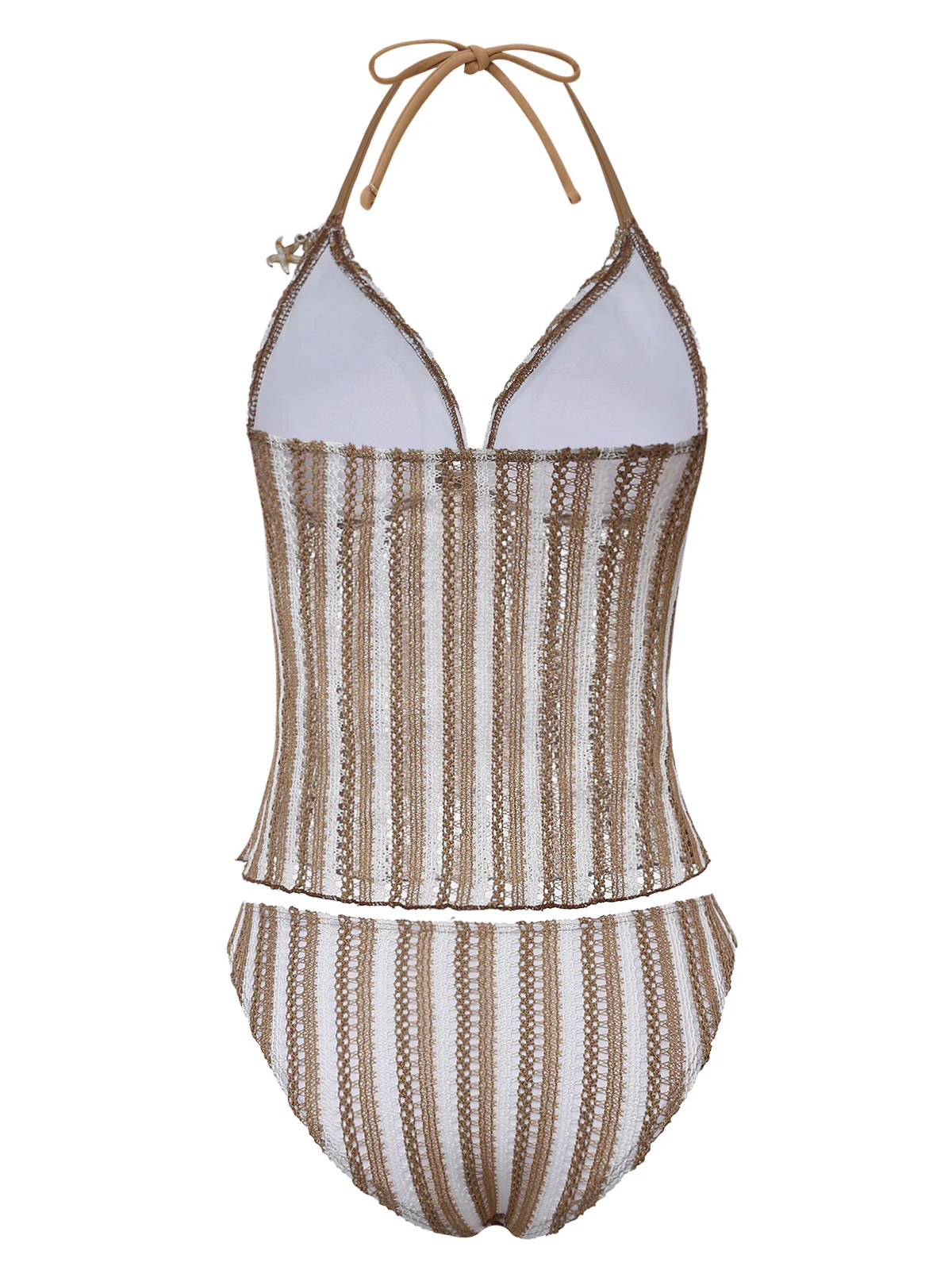 Khaki 50er Tankini-Set mit Streifen und 3D-Muscheln - Image 3