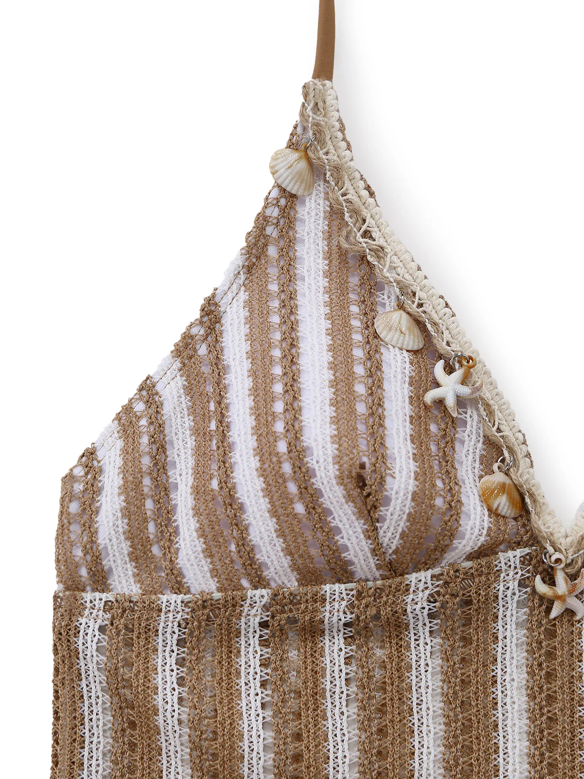 Khaki 50er Tankini-Set mit Streifen und 3D-Muscheln - Image 5
