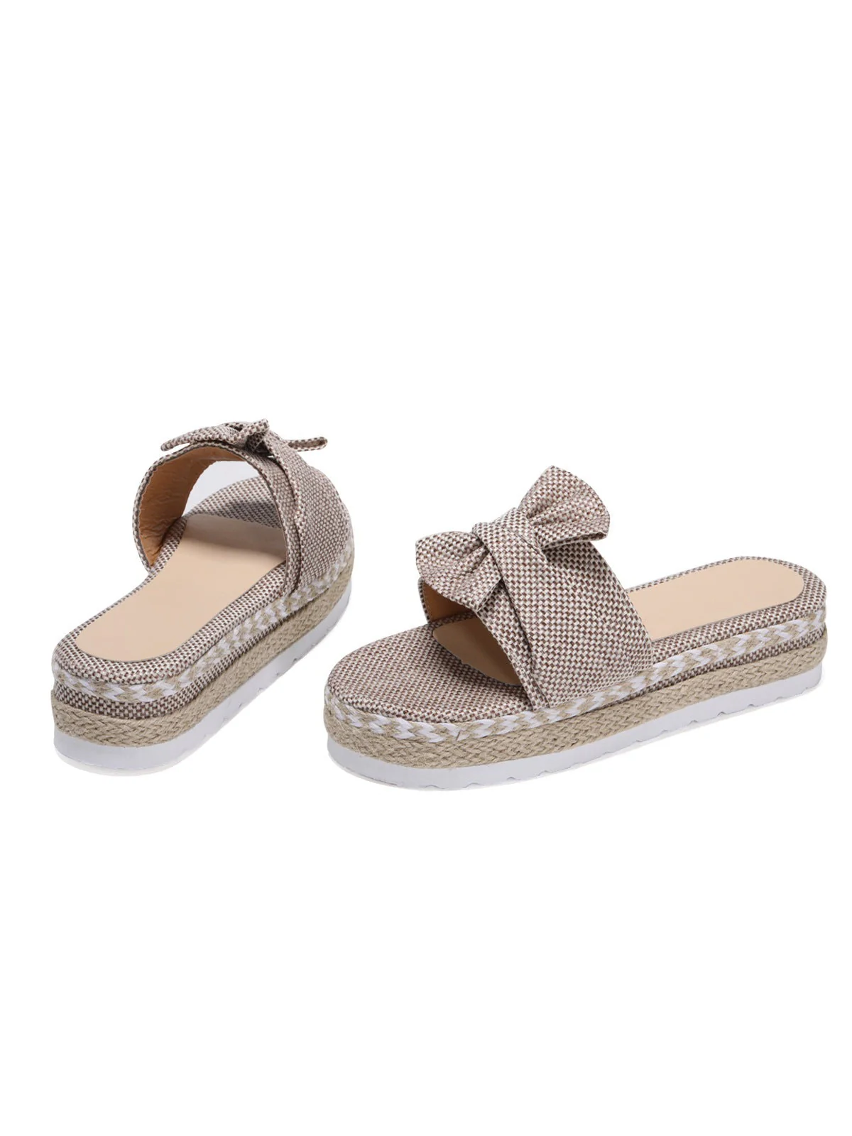 Khaki Gestrickte Bogen Plateau Strand Sandalen - Image 2