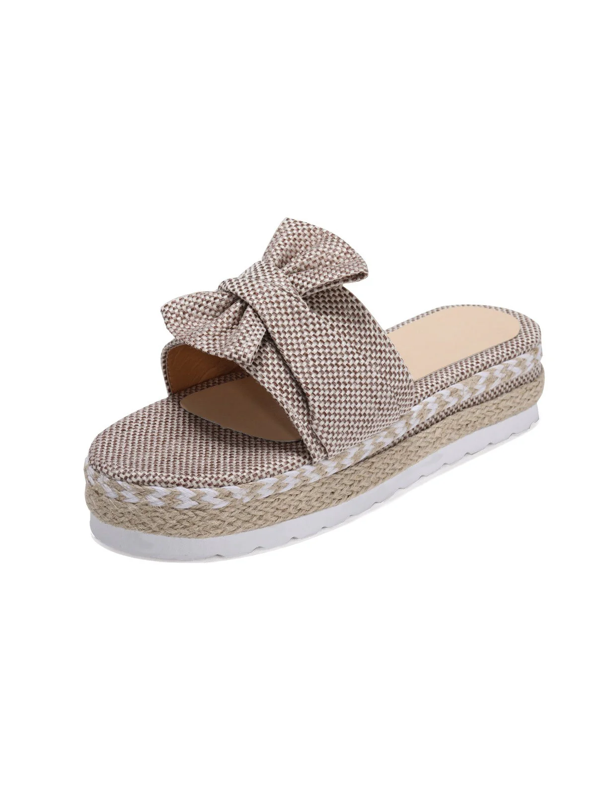 Khaki Gestrickte Bogen Plateau Strand Sandalen - Image 3