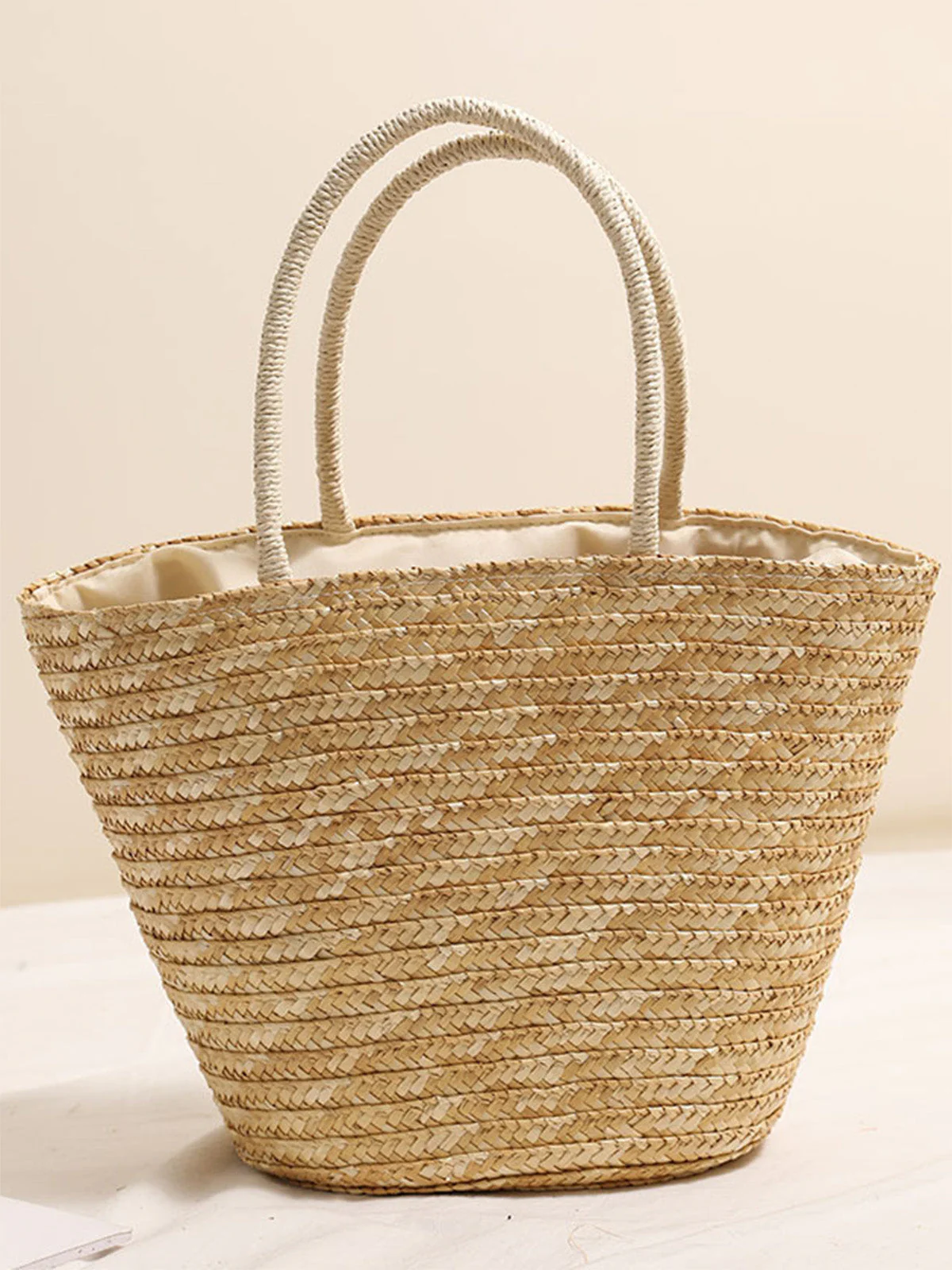 Khaki Strohstrandtasche mit Palmen-Stickerei - Image 3