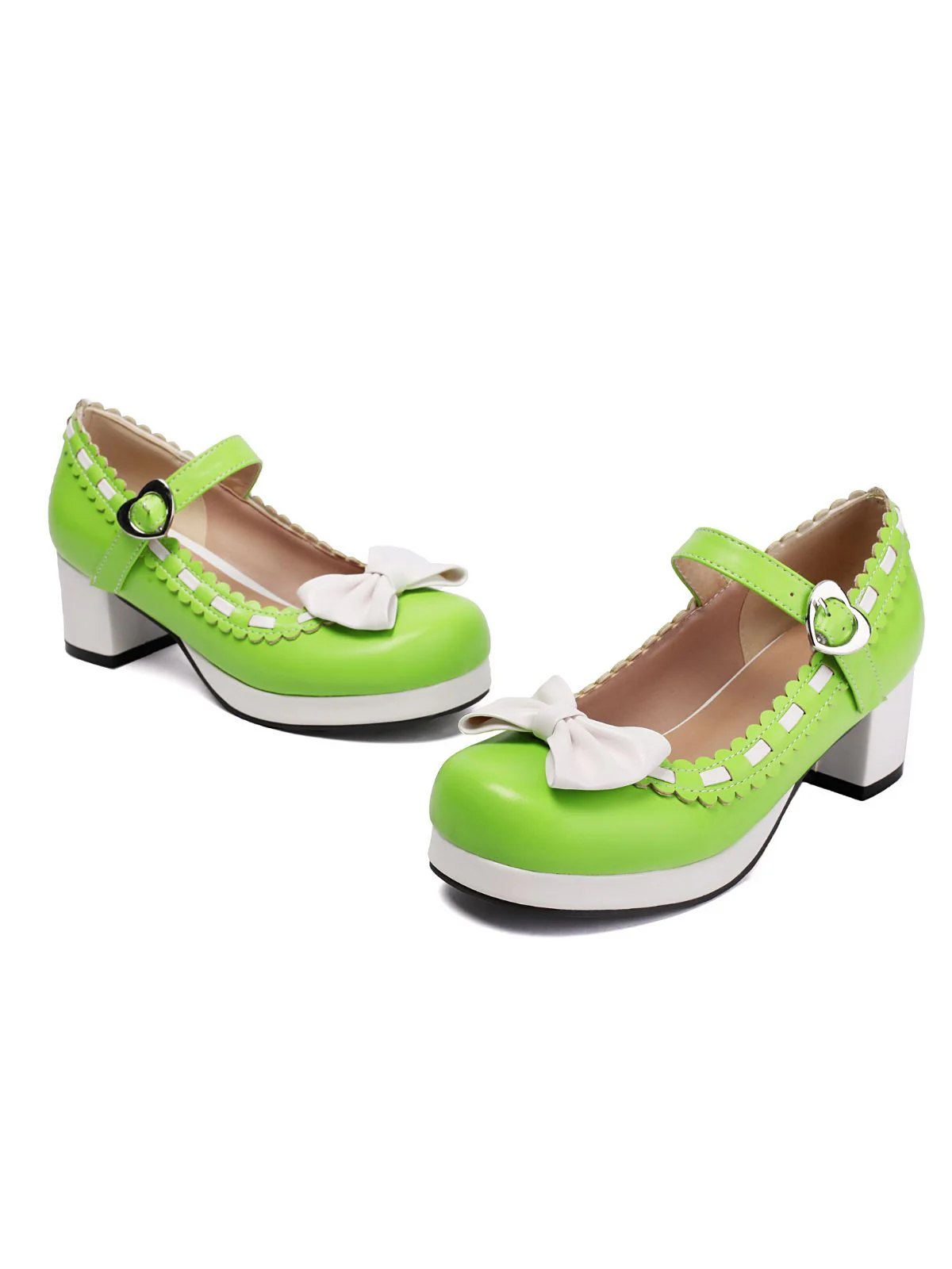Klobiger Absatz Farbblock Bogen Marry Jane Schuhe - Image 11