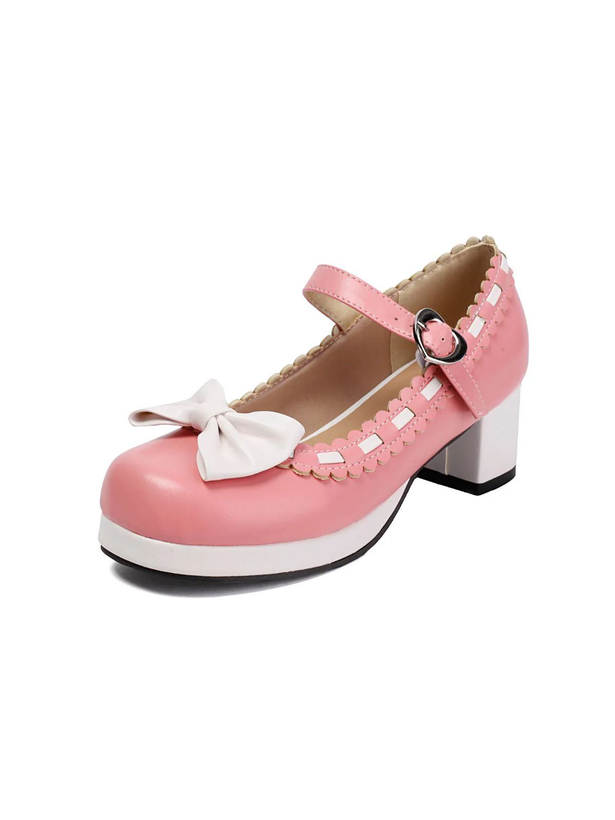 Klobiger Absatz Farbblock Bogen Marry Jane Schuhe - Image 4