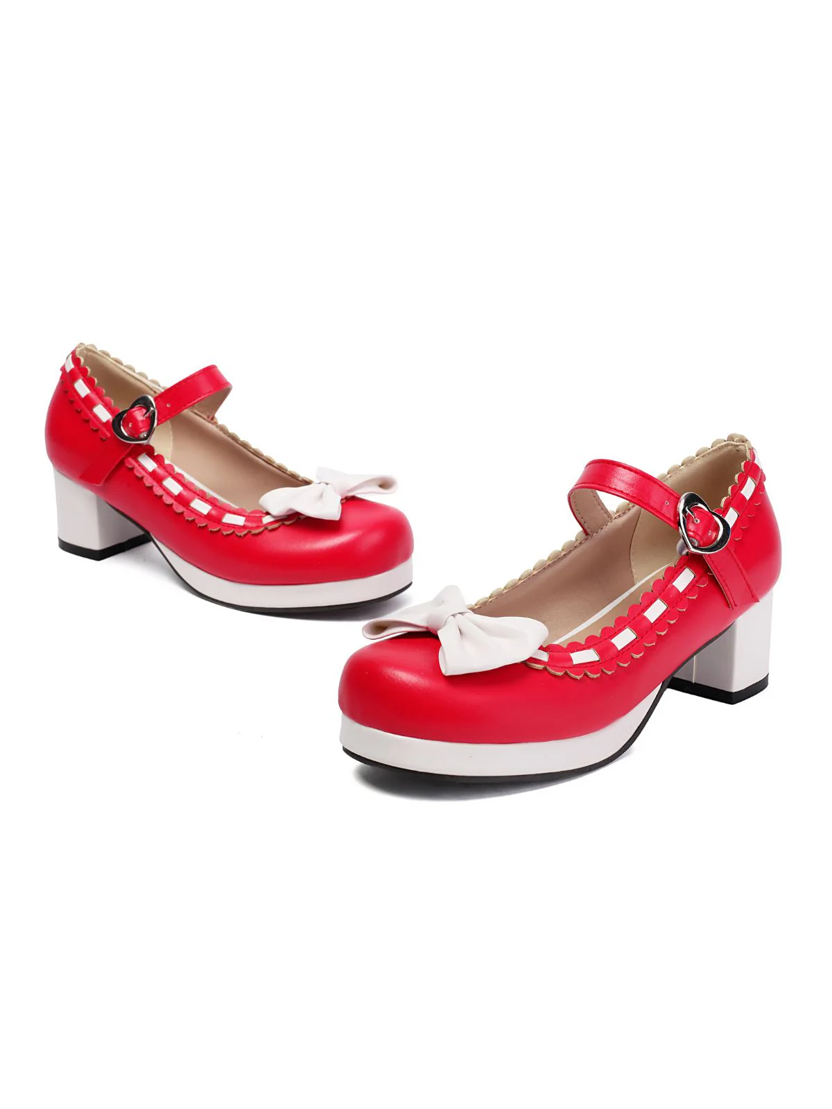 Klobiger Absatz Farbblock Bogen Marry Jane Schuhe - Image 6