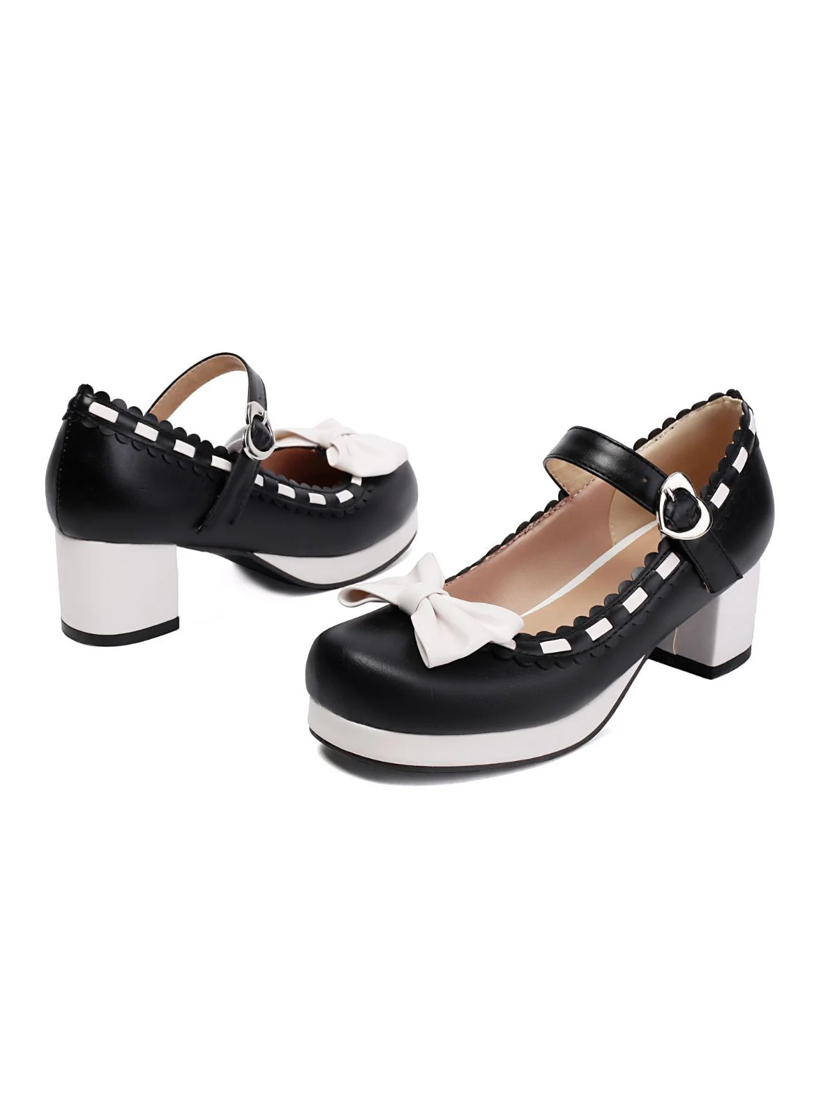 Klobiger Absatz Farbblock Bogen Marry Jane Schuhe - Image 8