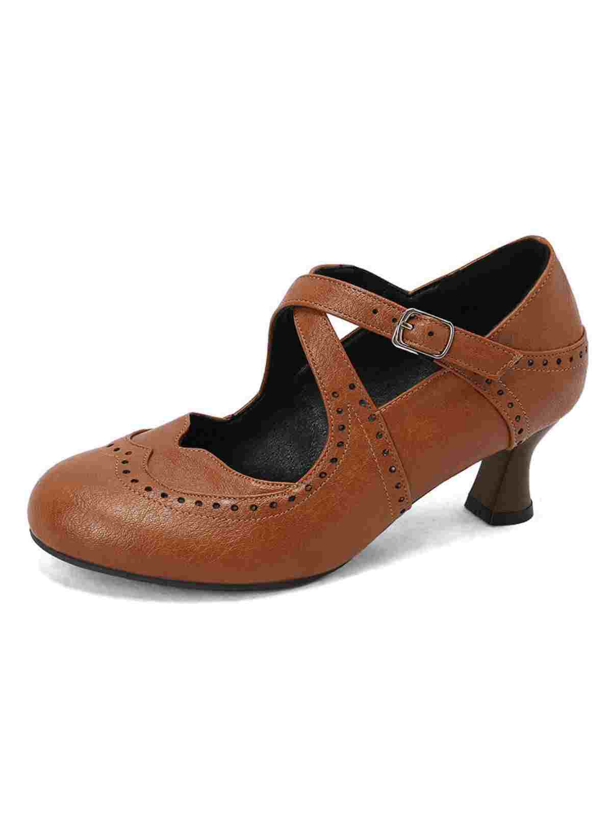Kreuz-Träger Perforiert Mary Jane Heels - Image 4