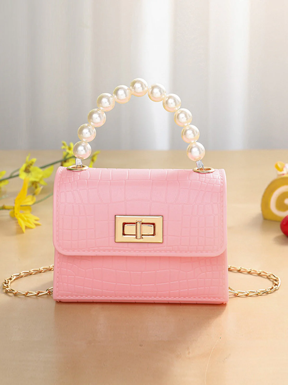 Krokodil Textur Leder Handtasche mit Klappgriff - Image 3