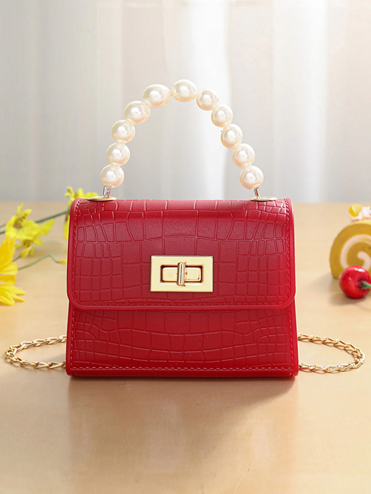 Krokodil Textur Leder Handtasche mit Klappgriff - Image 4