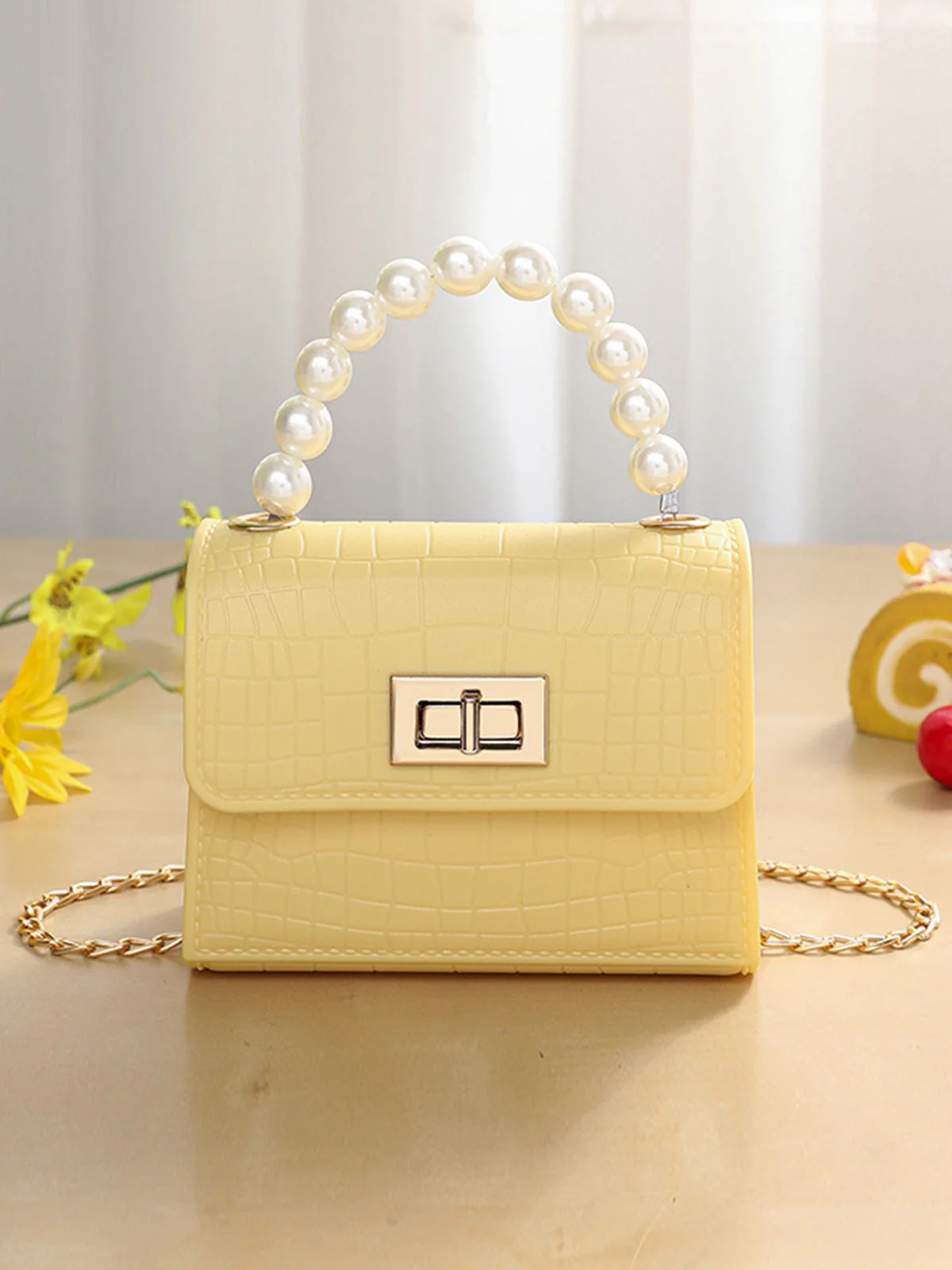 Krokodil Textur Leder Handtasche mit Klappgriff - Image 5