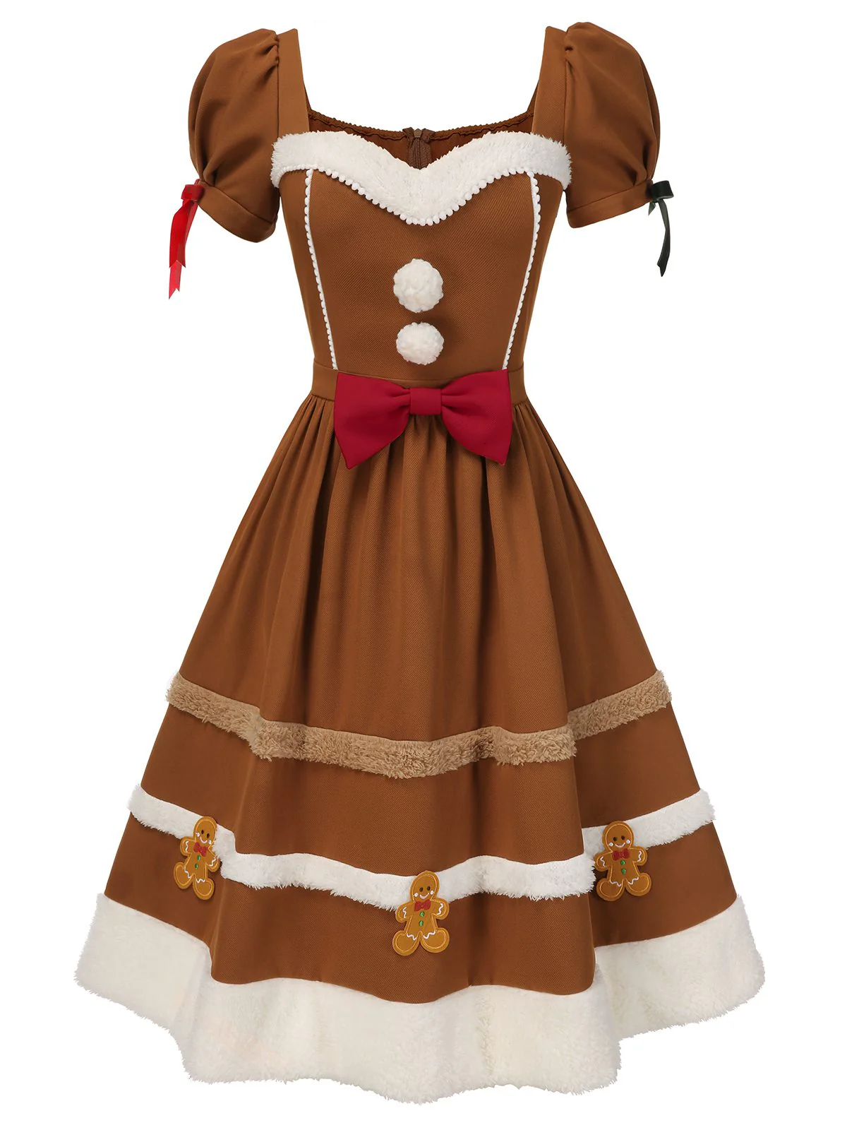 Kurkuma 1950er Lebkuchenmann Plüschbesatz Kleid - Image 2