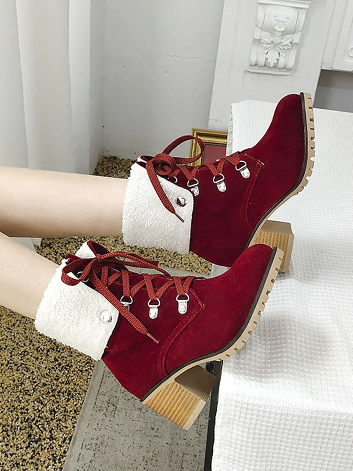 Weinrot Kurze Martin Britischen Stil Stiefel - Image 2