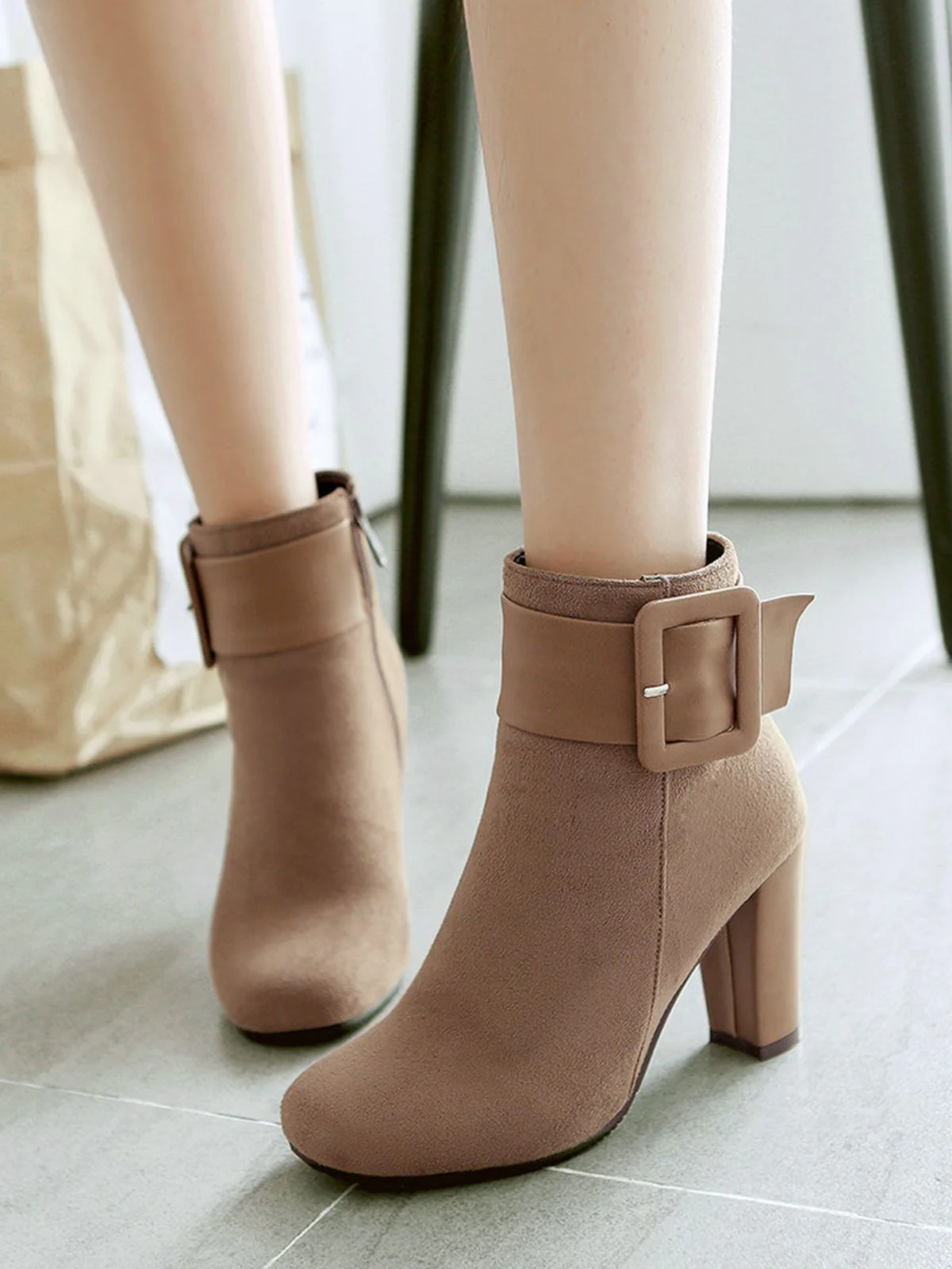 Retro Solide Dicker Absatz Kurze Stiefel - Image 12