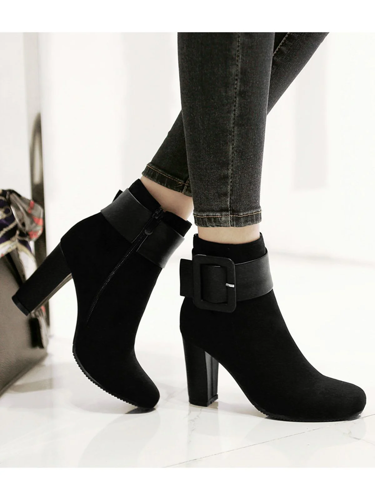 Retro Solide Dicker Absatz Kurze Stiefel - Image 6