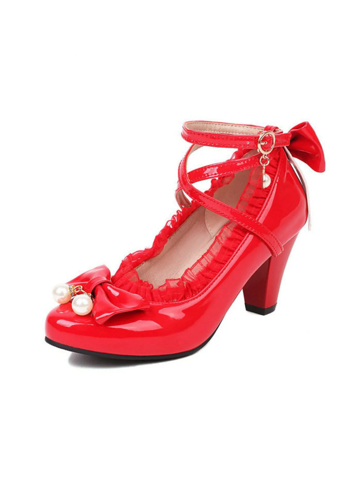 Lackleder Bogen Lolita High Heels - Image 5