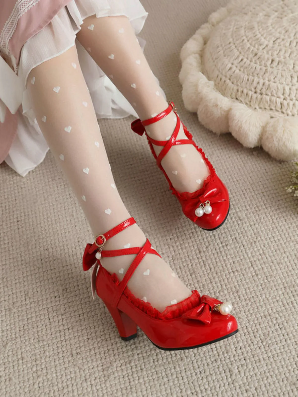 Lackleder Bogen Lolita High Heels - Image 8