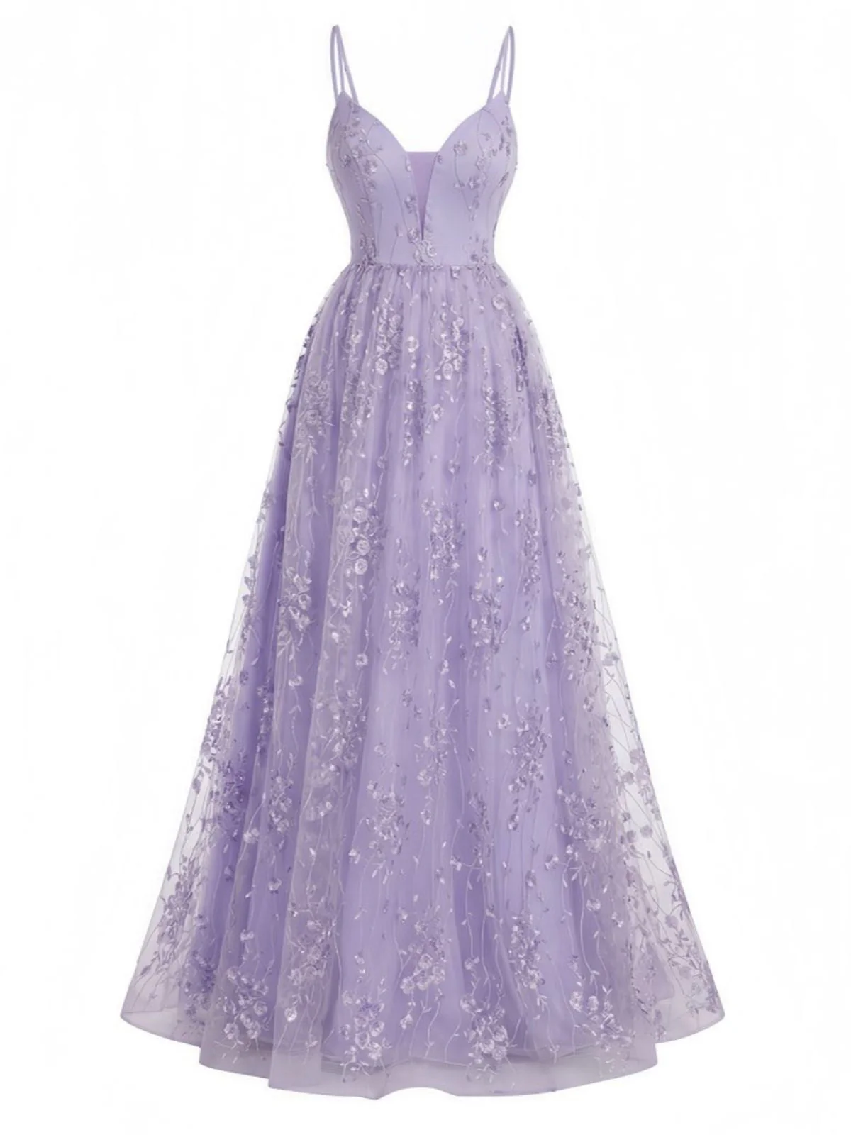 Lavendel 1930er Pailletten V-Ausschnitt Spaghetti Träger Kleid - Image 3