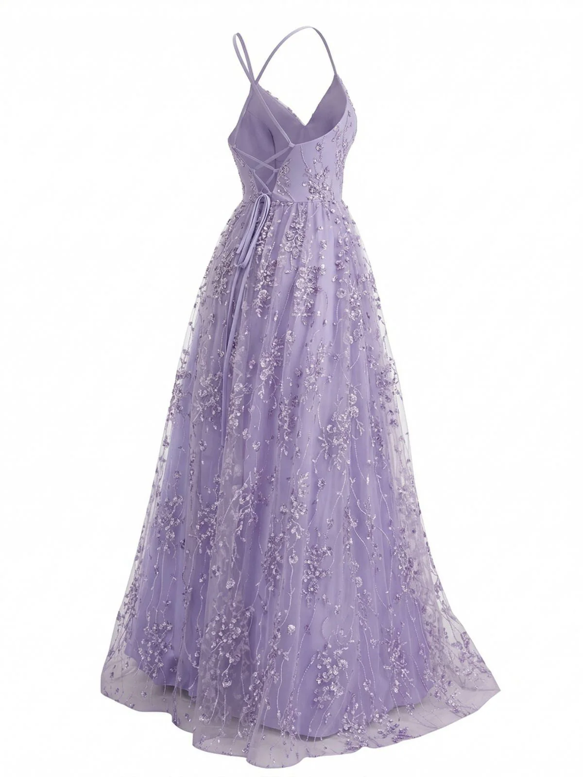 Lavendel 1930er Pailletten V-Ausschnitt Spaghetti Träger Kleid - Image 7