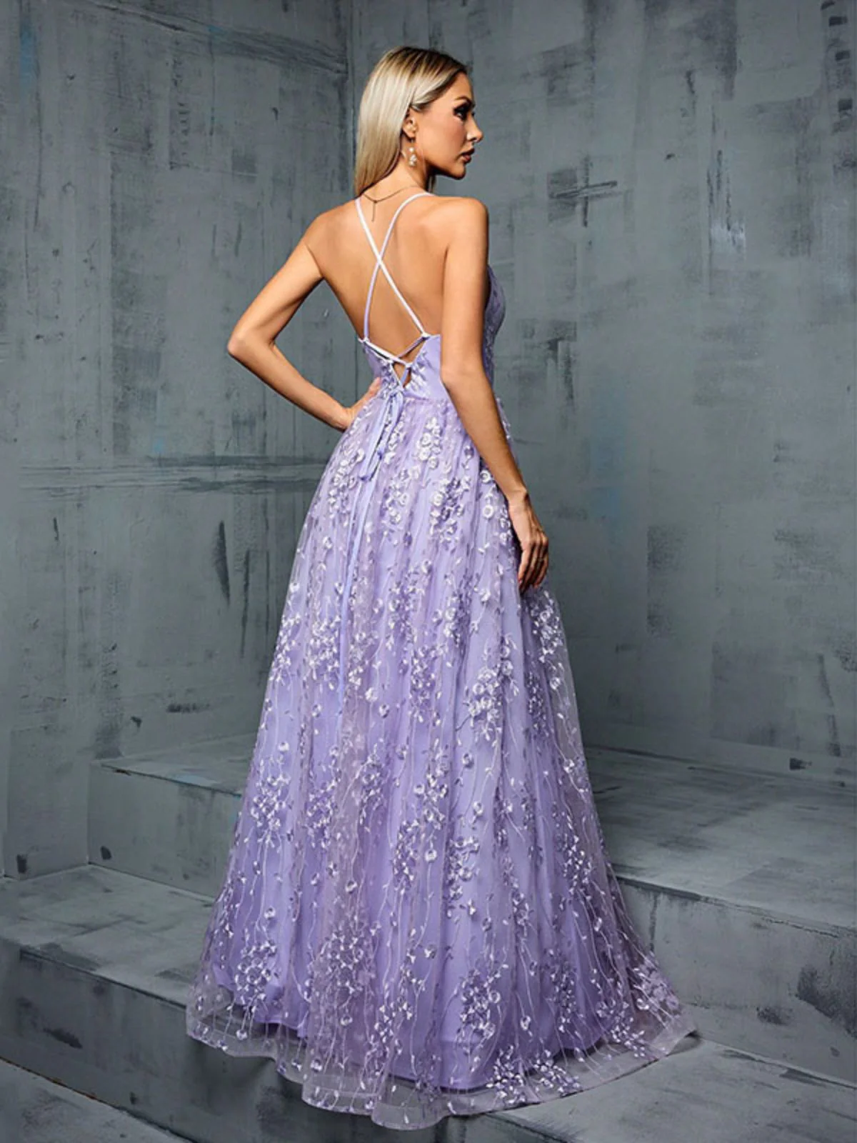 Lavendel 1930er Pailletten V-Ausschnitt Spaghetti Träger Kleid - Image 9