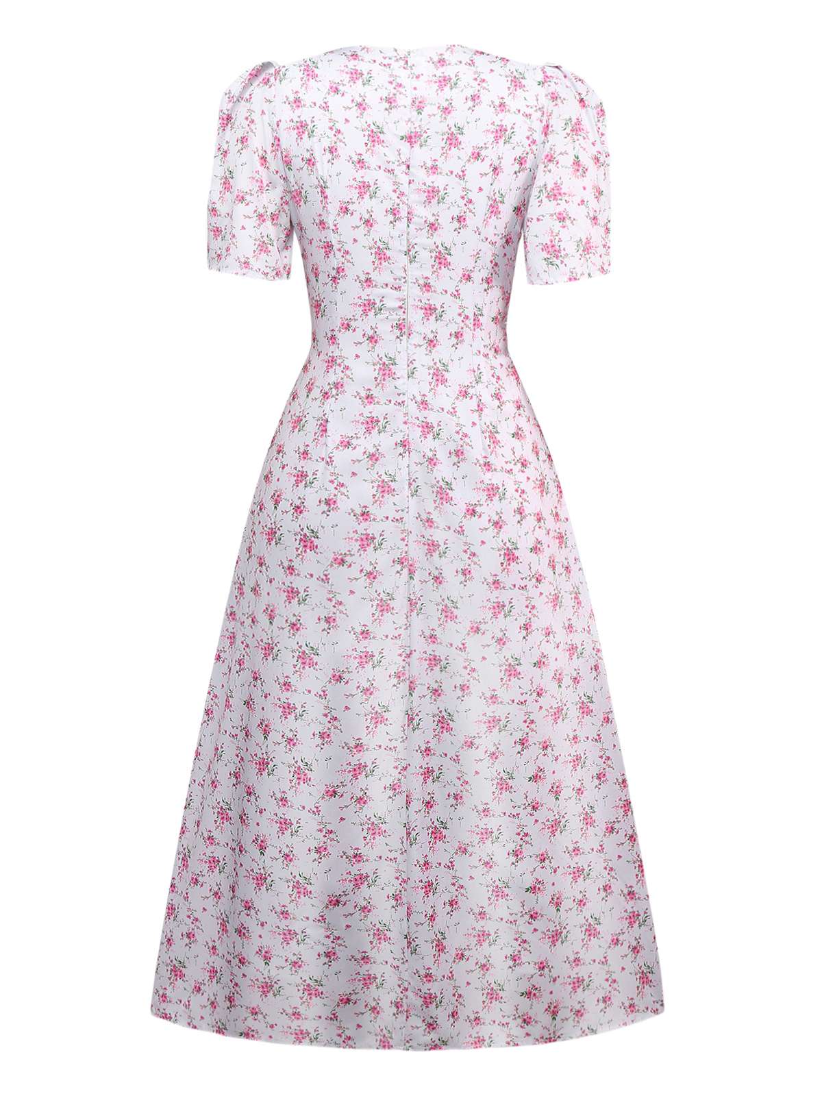 Lavendel 1940er Kleine Blumen V-Ausschnitt Puffärmel Kleid - Image 2