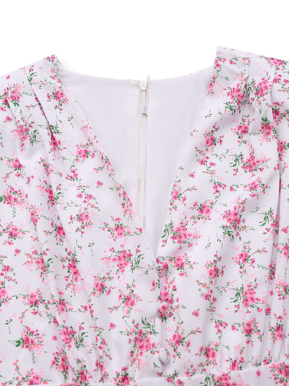 Lavendel 1940er Kleine Blumen V-Ausschnitt Puffärmel Kleid - Image 3