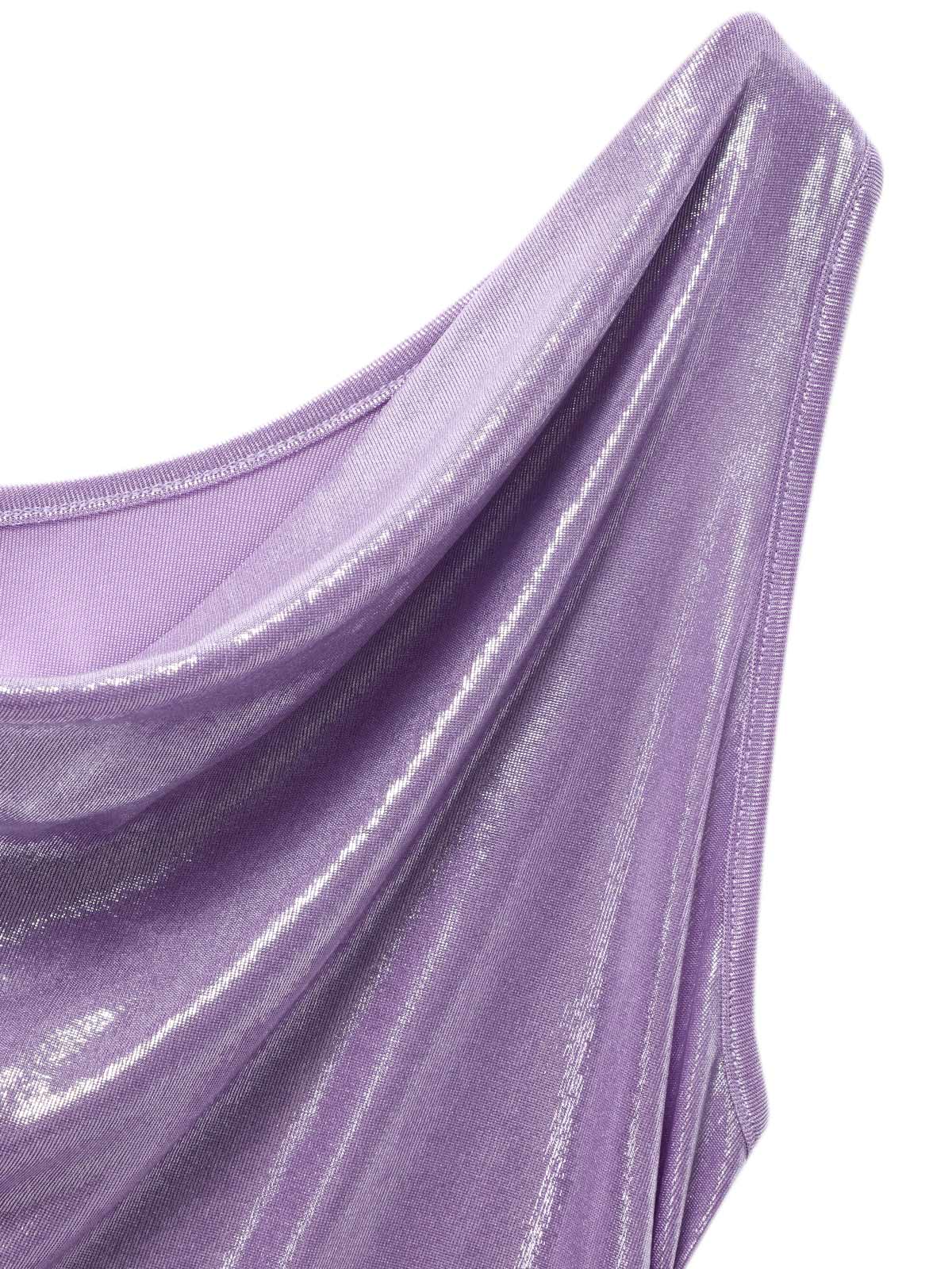 Lavendel 1960er Wasserfallausschnitt Hoher-Schlitz Perlglanz Kleid - Image 6
