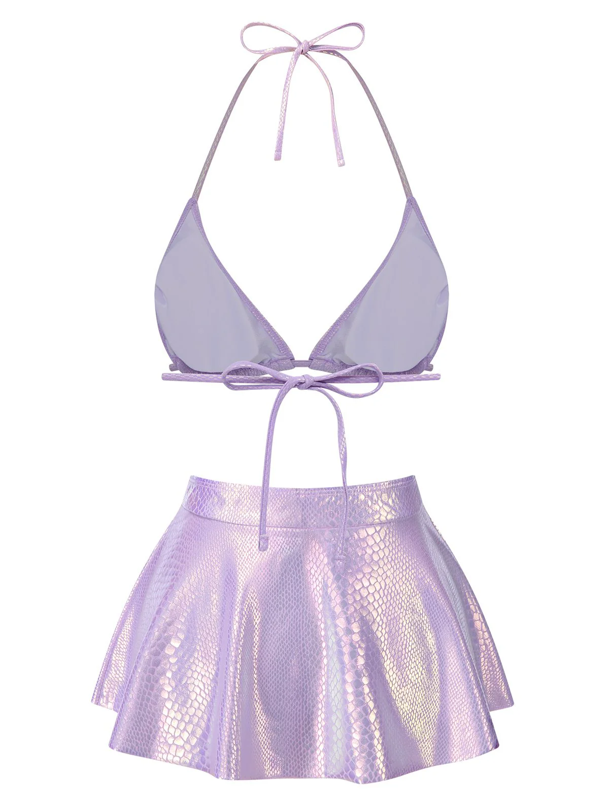 Lavendel 1970er Metallische Fischschuppe Bikini Set - Image 2
