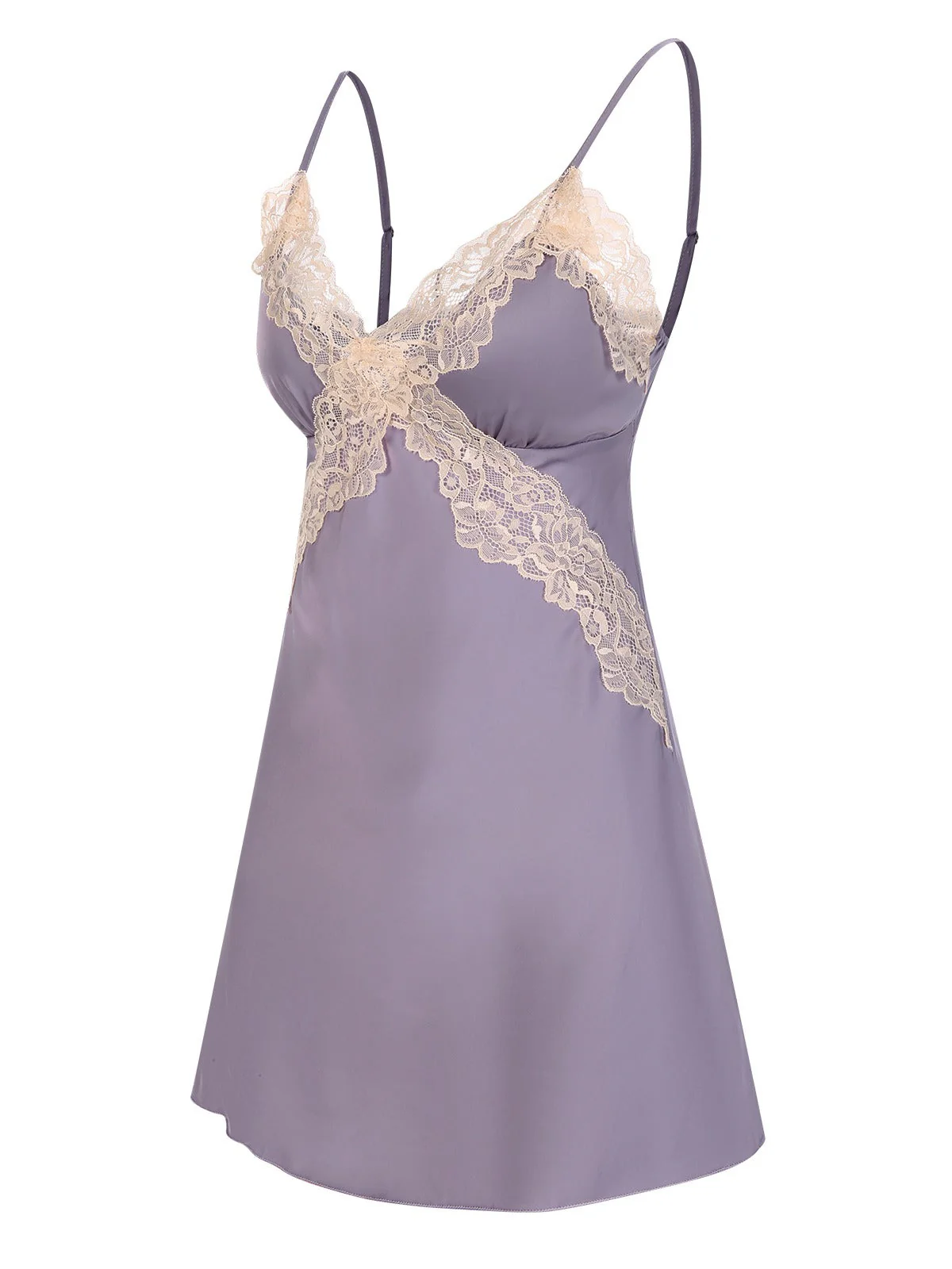 Lavendel 1970er Spitze Satin Patchwork Nachthemd - Image 3