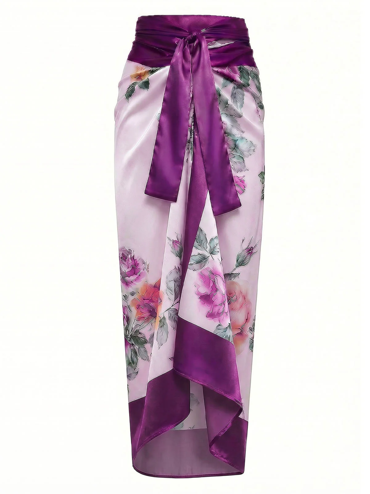 [Vorverkauf] Lavendel 70er Badeanzug & Cover-Up mit Blumen und Asymmetrisch - Image 3
