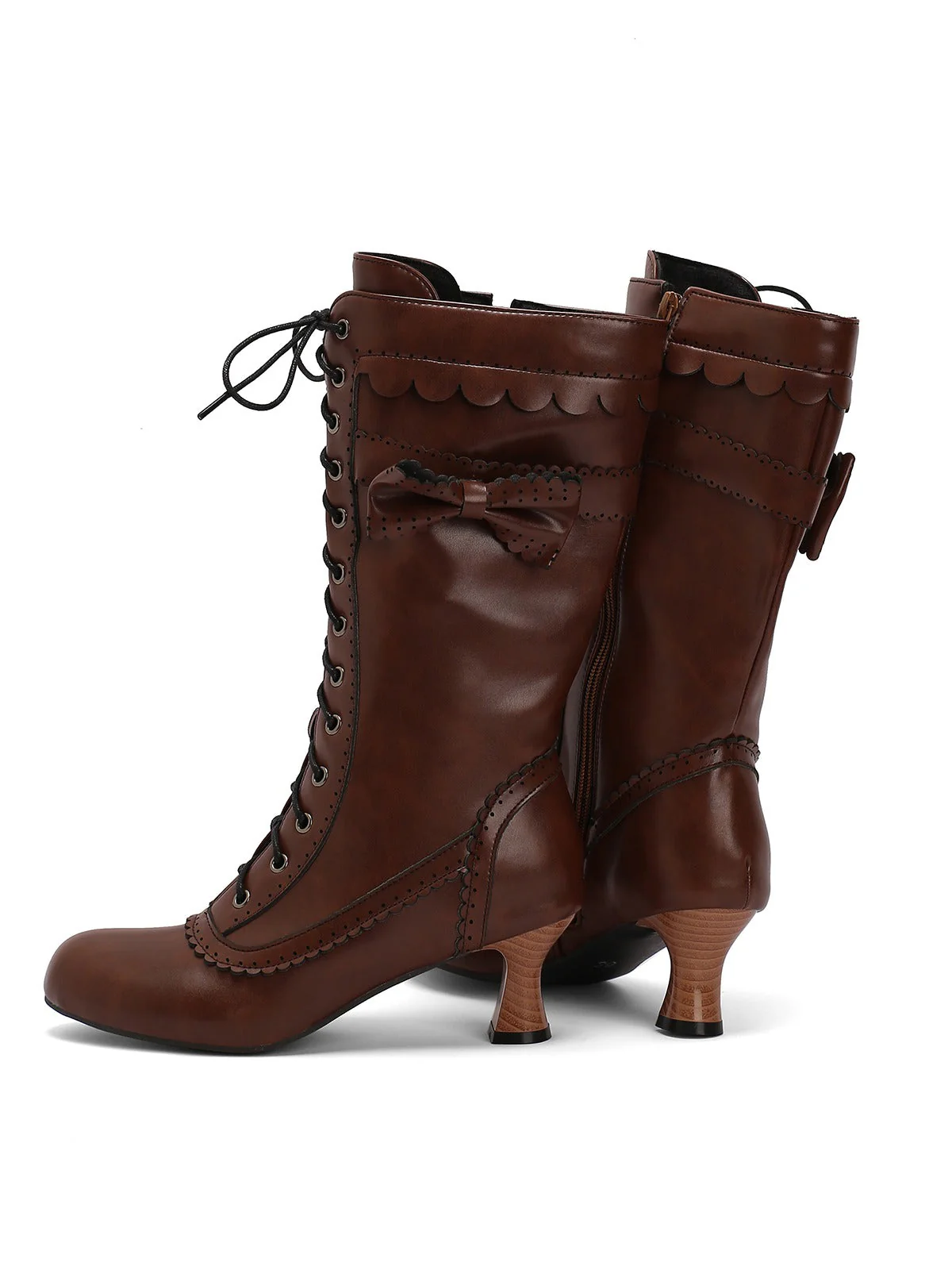 Leder Bogen Schnürung Wadenhohe Stiefel - Image 11