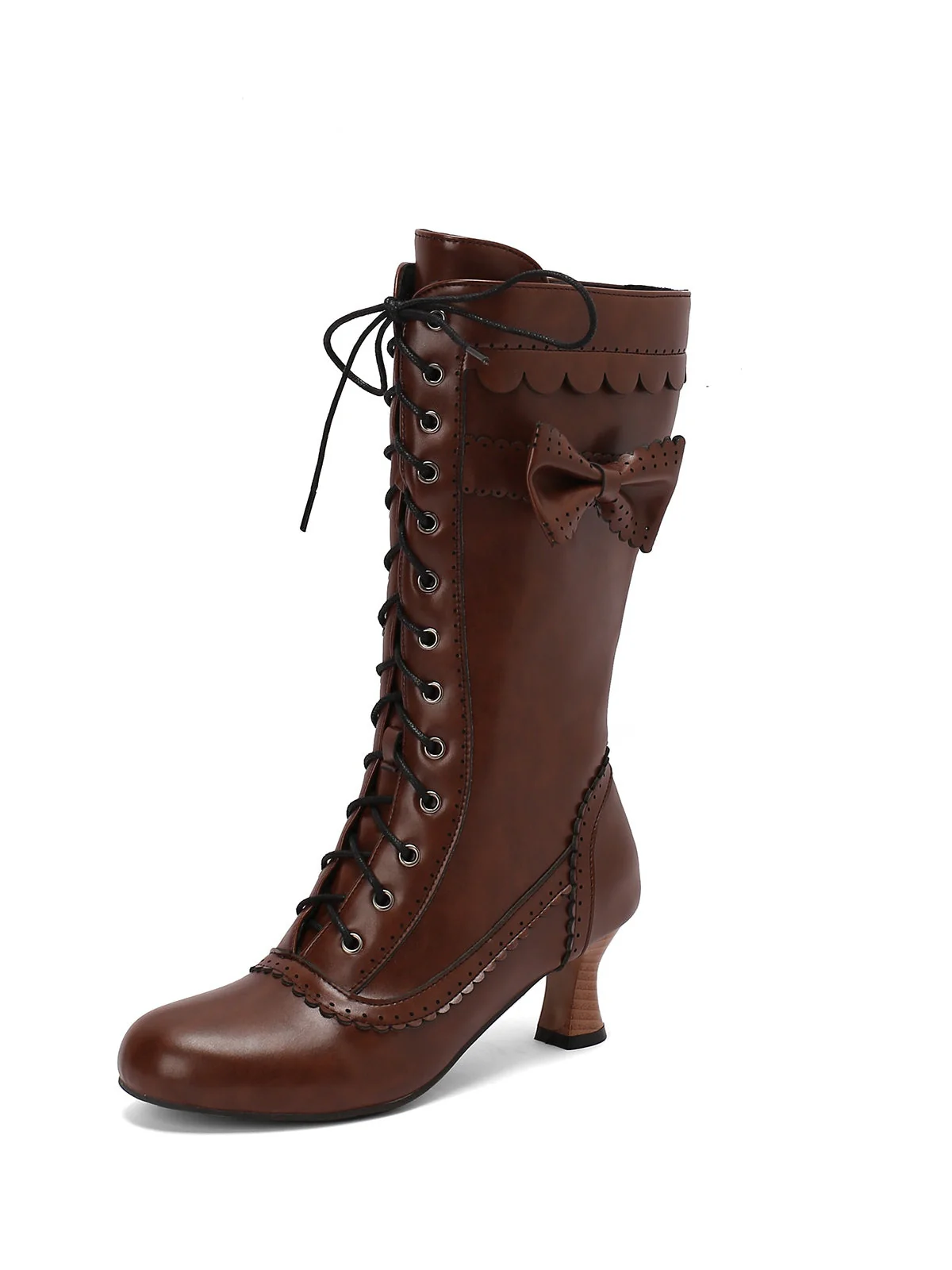 Leder Bogen Schnürung Wadenhohe Stiefel - Image 12