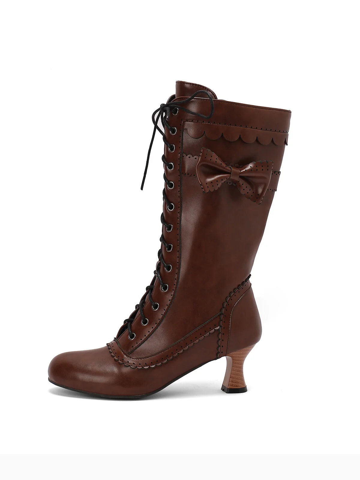 Leder Bogen Schnürung Wadenhohe Stiefel - Image 13