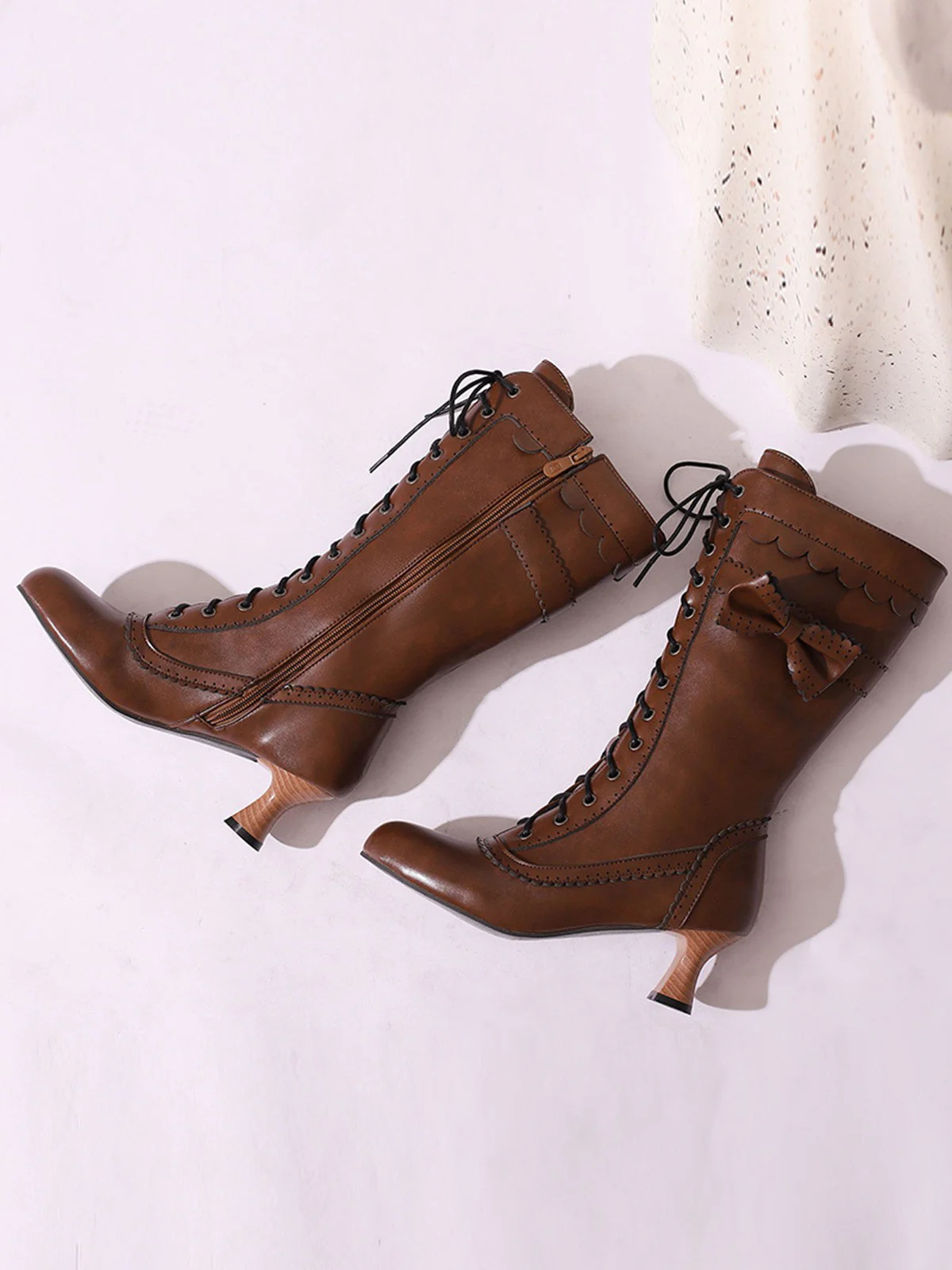 Leder Bogen Schnürung Wadenhohe Stiefel - Image 14