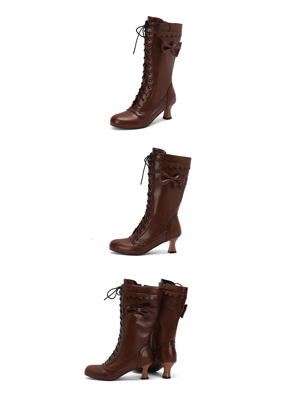 Leder Bogen Schnürung Wadenhohe Stiefel - Image 15