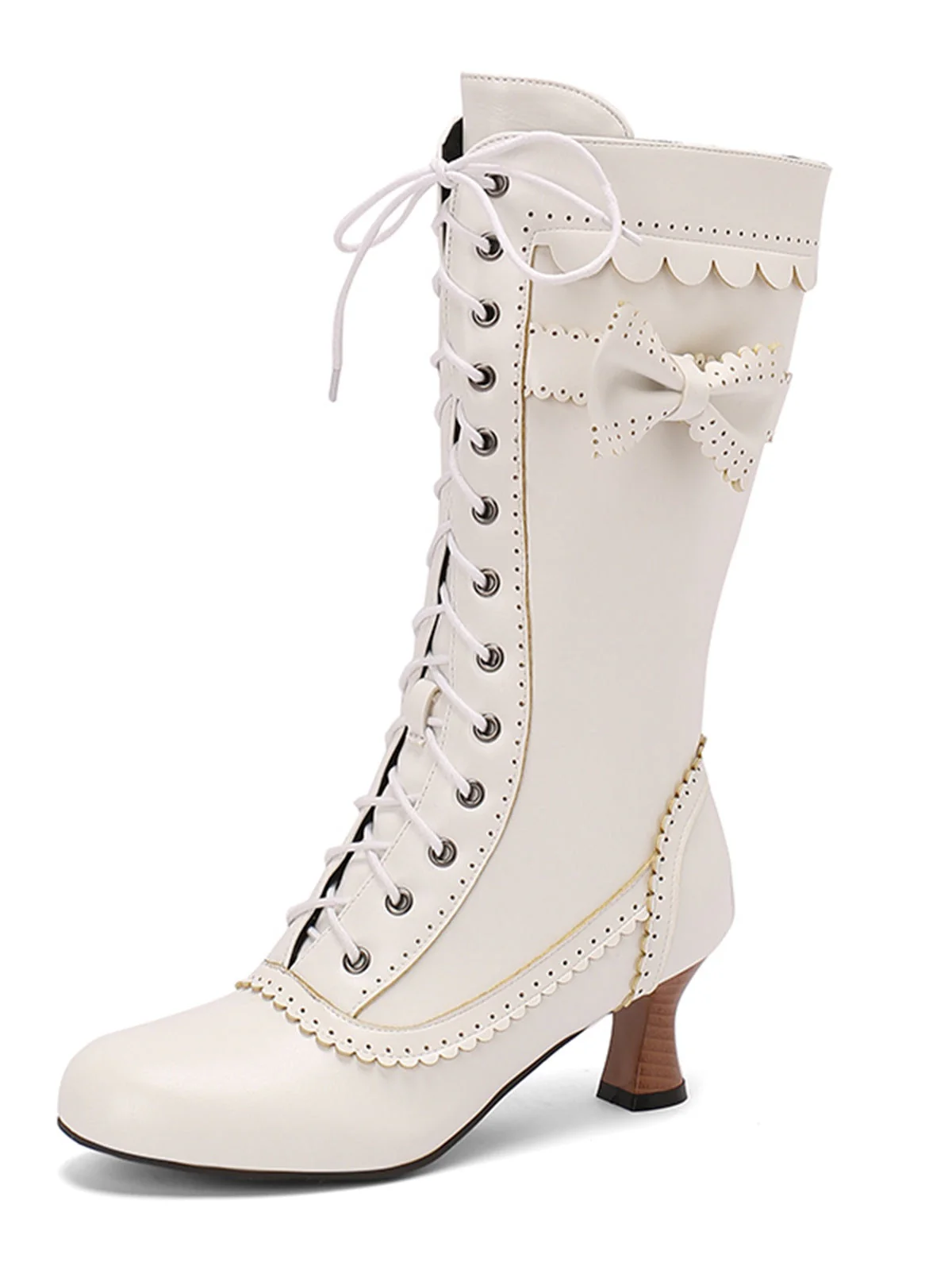 Leder Bogen Schnürung Wadenhohe Stiefel - Image 16