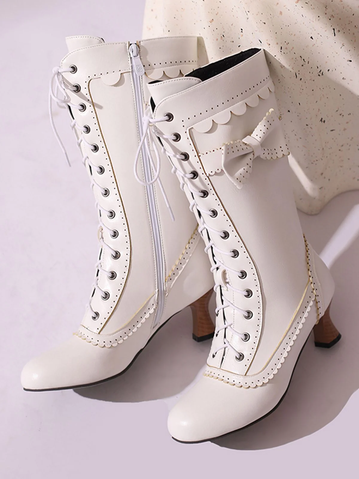 Leder Bogen Schnürung Wadenhohe Stiefel - Image 18
