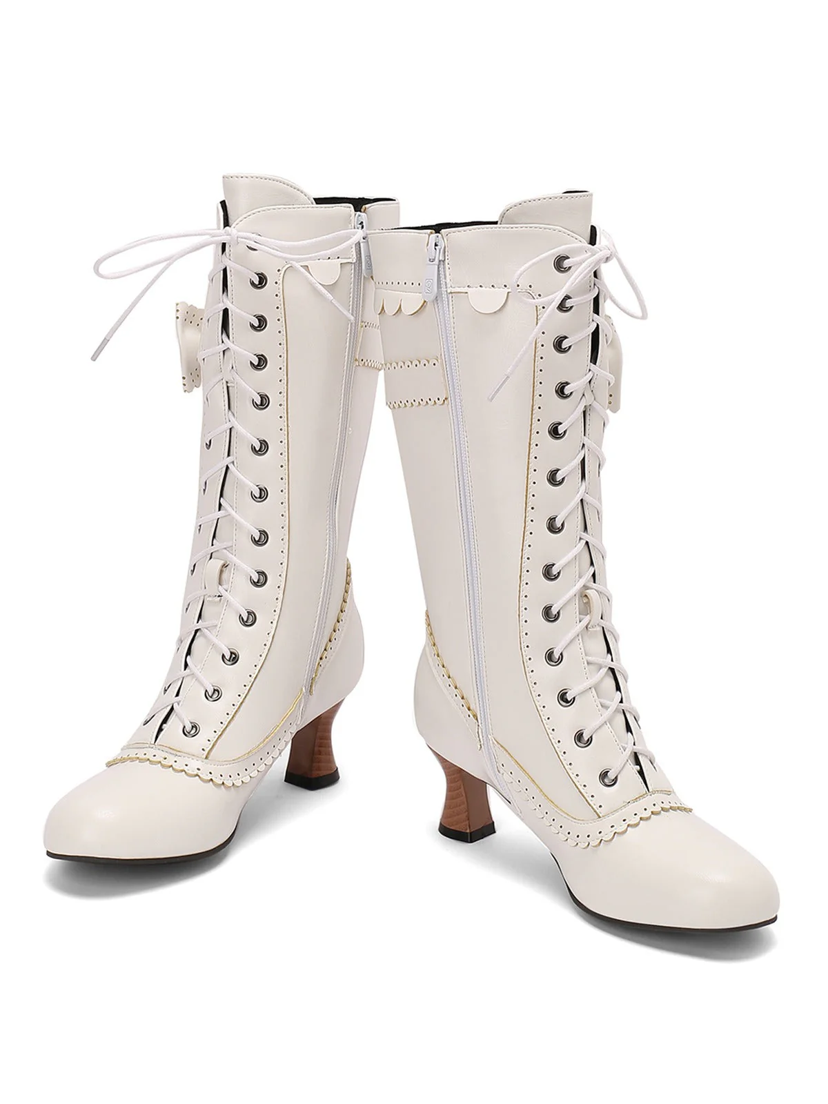Leder Bogen Schnürung Wadenhohe Stiefel - Image 19