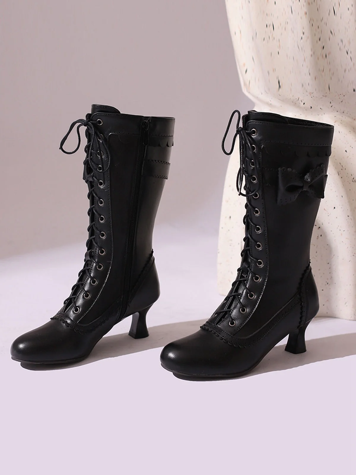 Leder Bogen Schnürung Wadenhohe Stiefel - Image 2