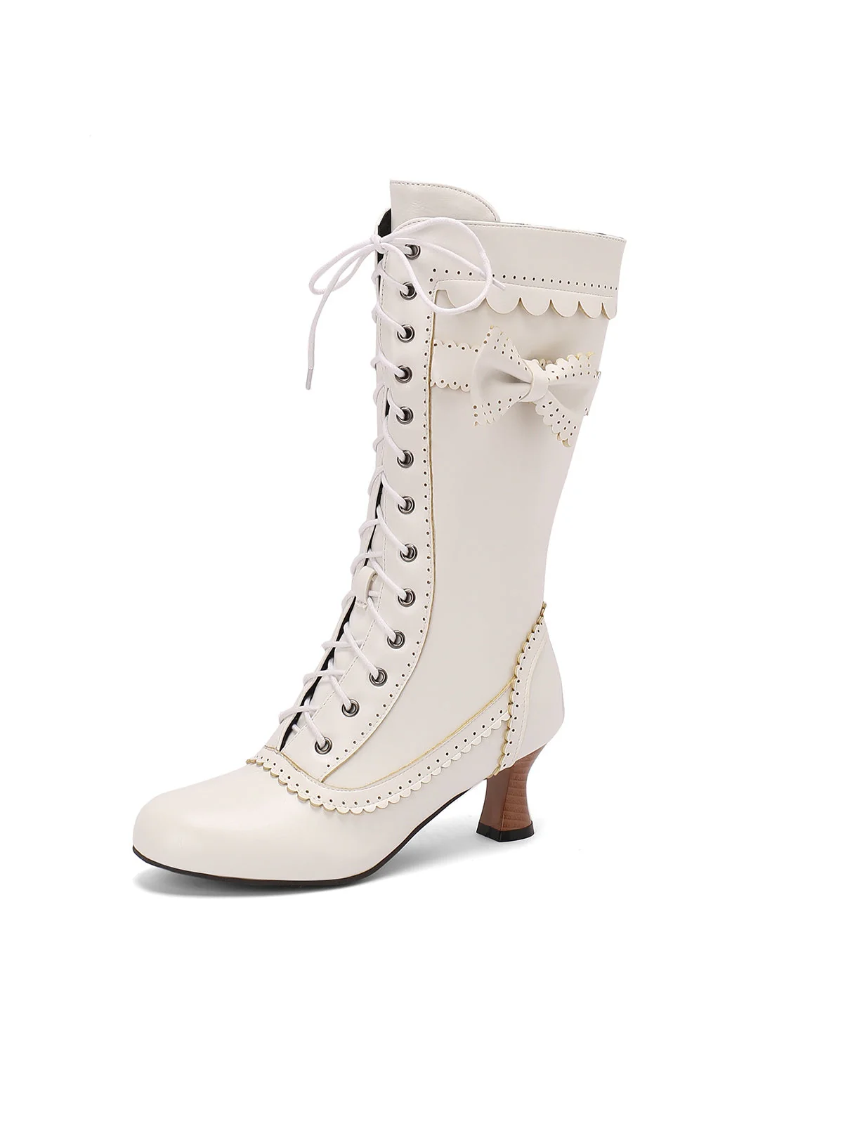 Leder Bogen Schnürung Wadenhohe Stiefel - Image 20