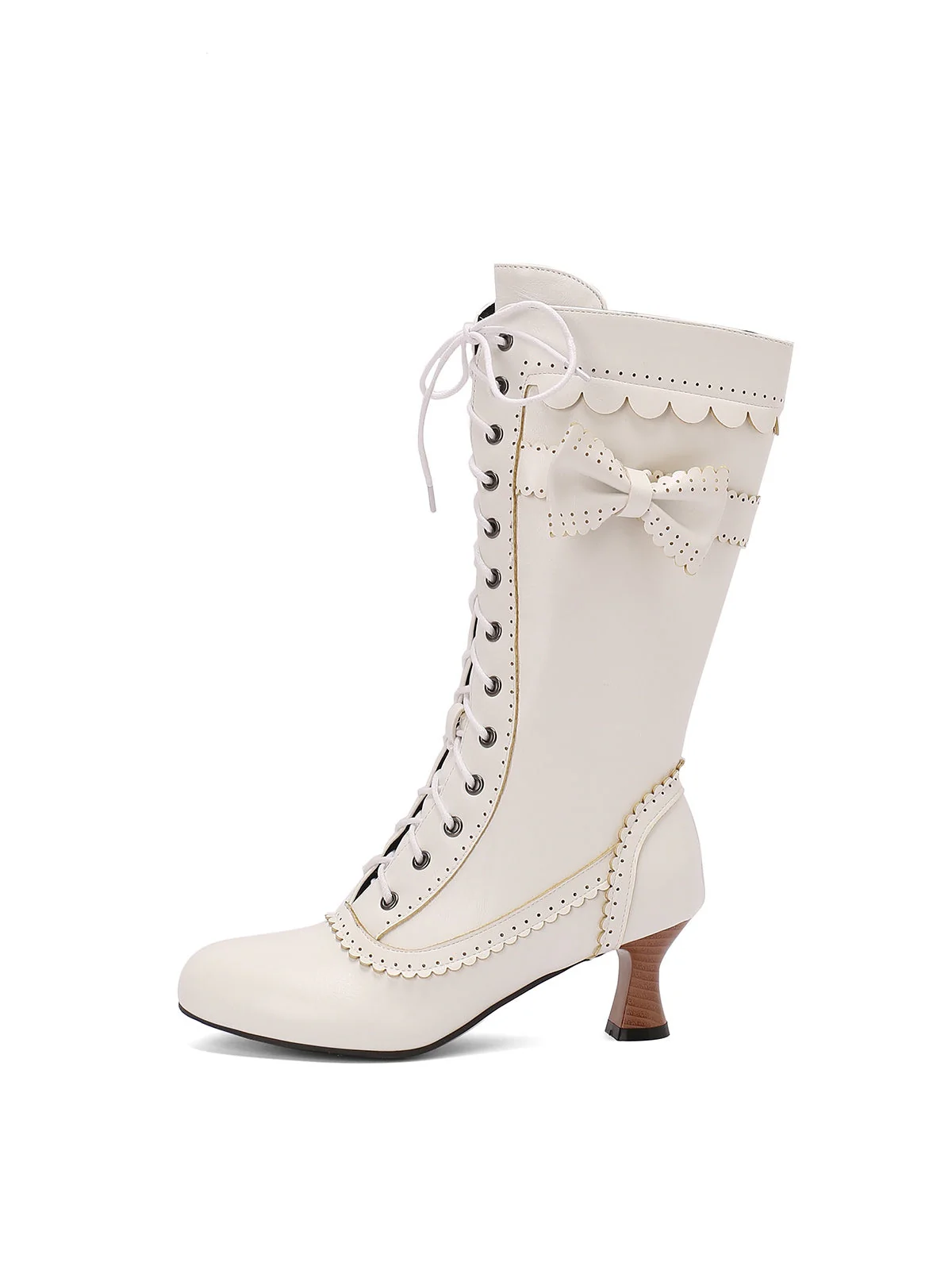 Leder Bogen Schnürung Wadenhohe Stiefel - Image 21