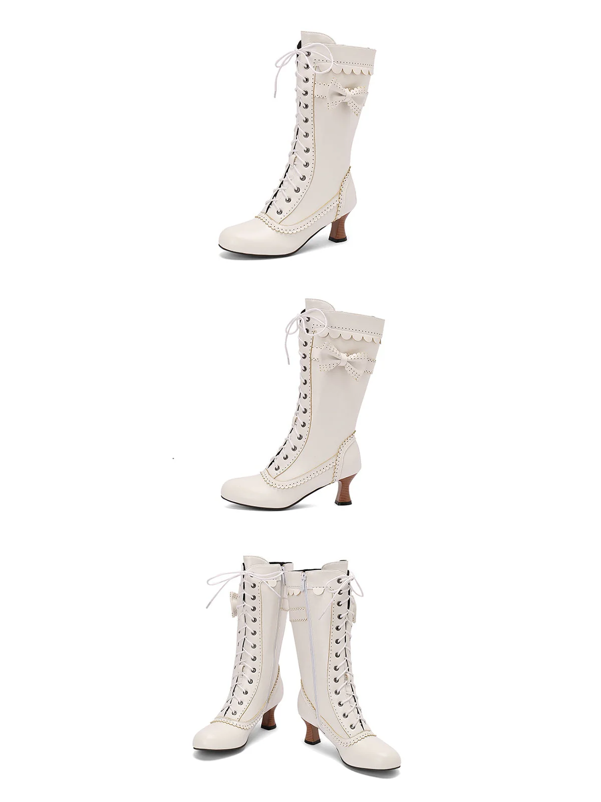 Leder Bogen Schnürung Wadenhohe Stiefel - Image 22