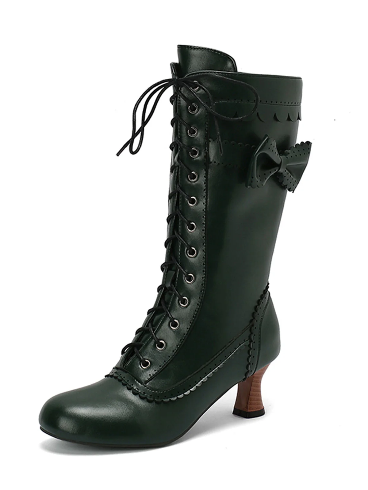 Leder Bogen Schnürung Wadenhohe Stiefel - Image 23