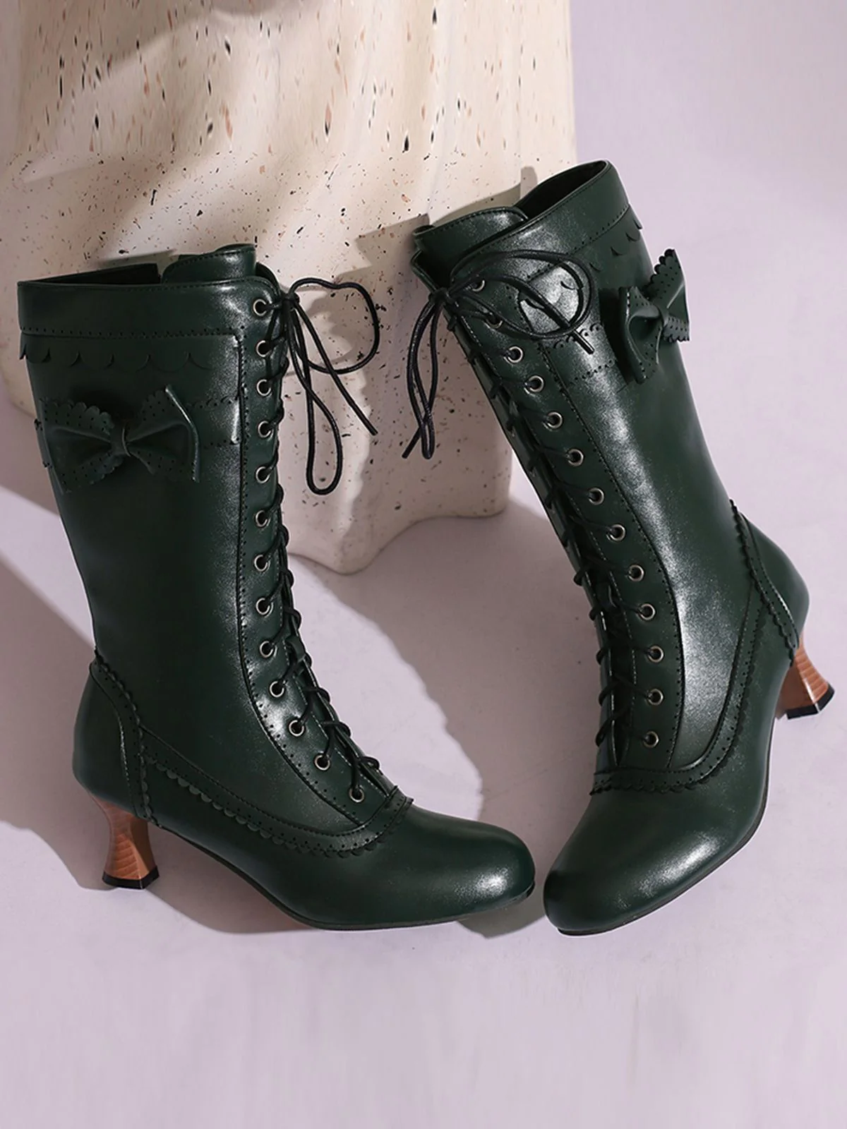 Leder Bogen Schnürung Wadenhohe Stiefel - Image 24