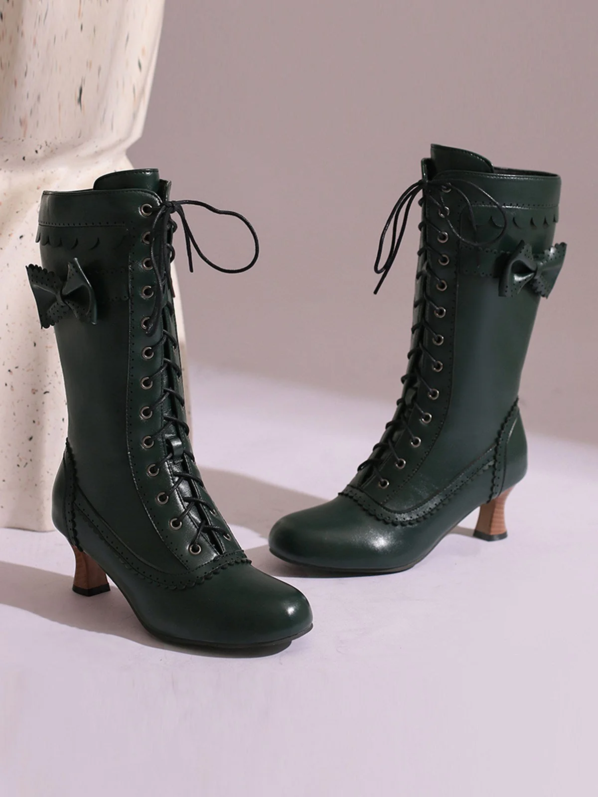 Leder Bogen Schnürung Wadenhohe Stiefel - Image 25