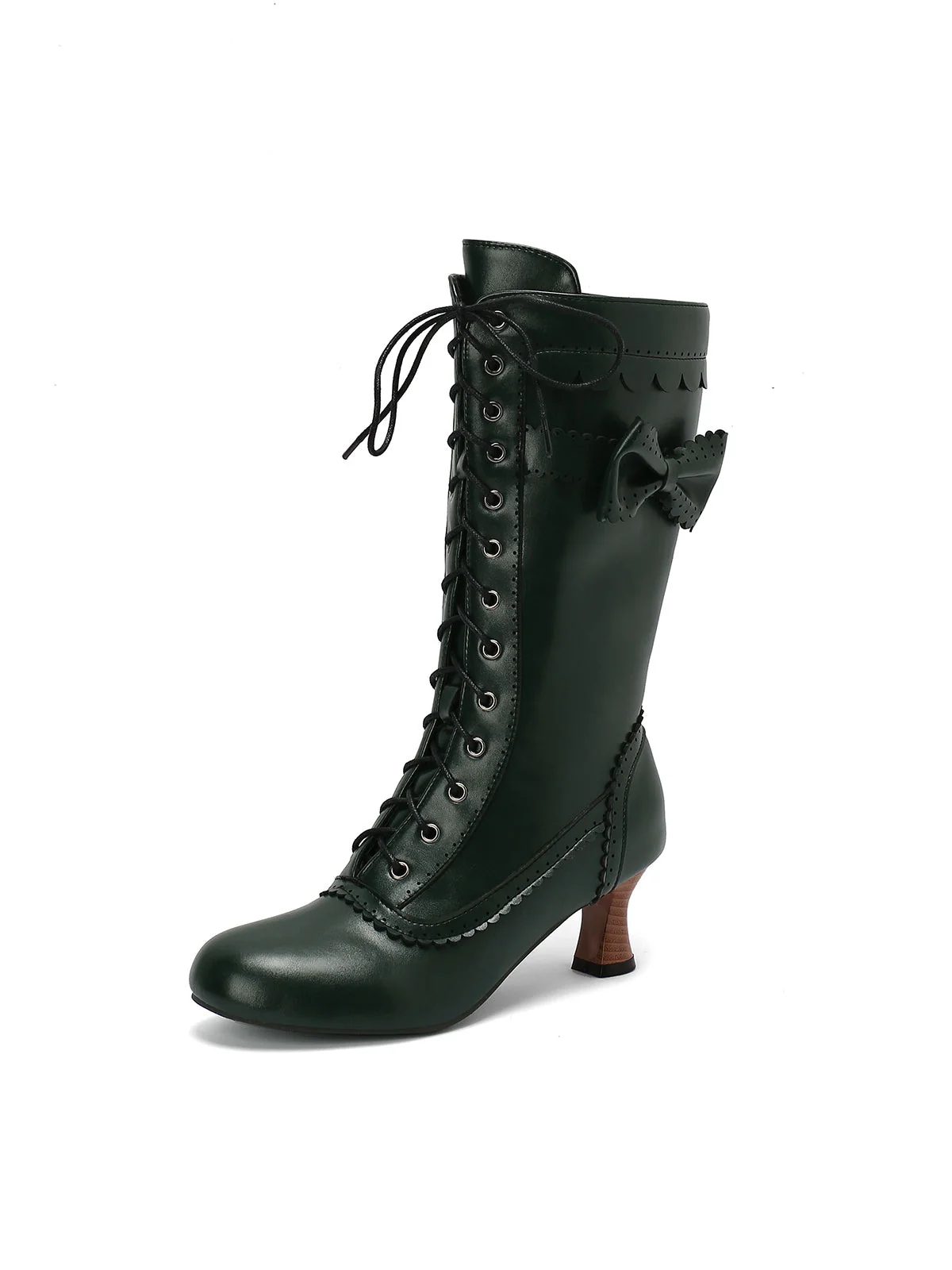Leder Bogen Schnürung Wadenhohe Stiefel - Image 26